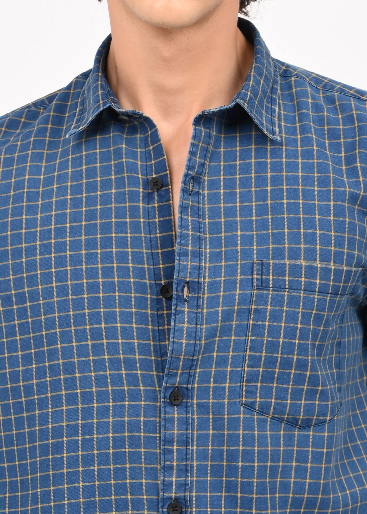 Men Blue Checked Shirt - Image 4
