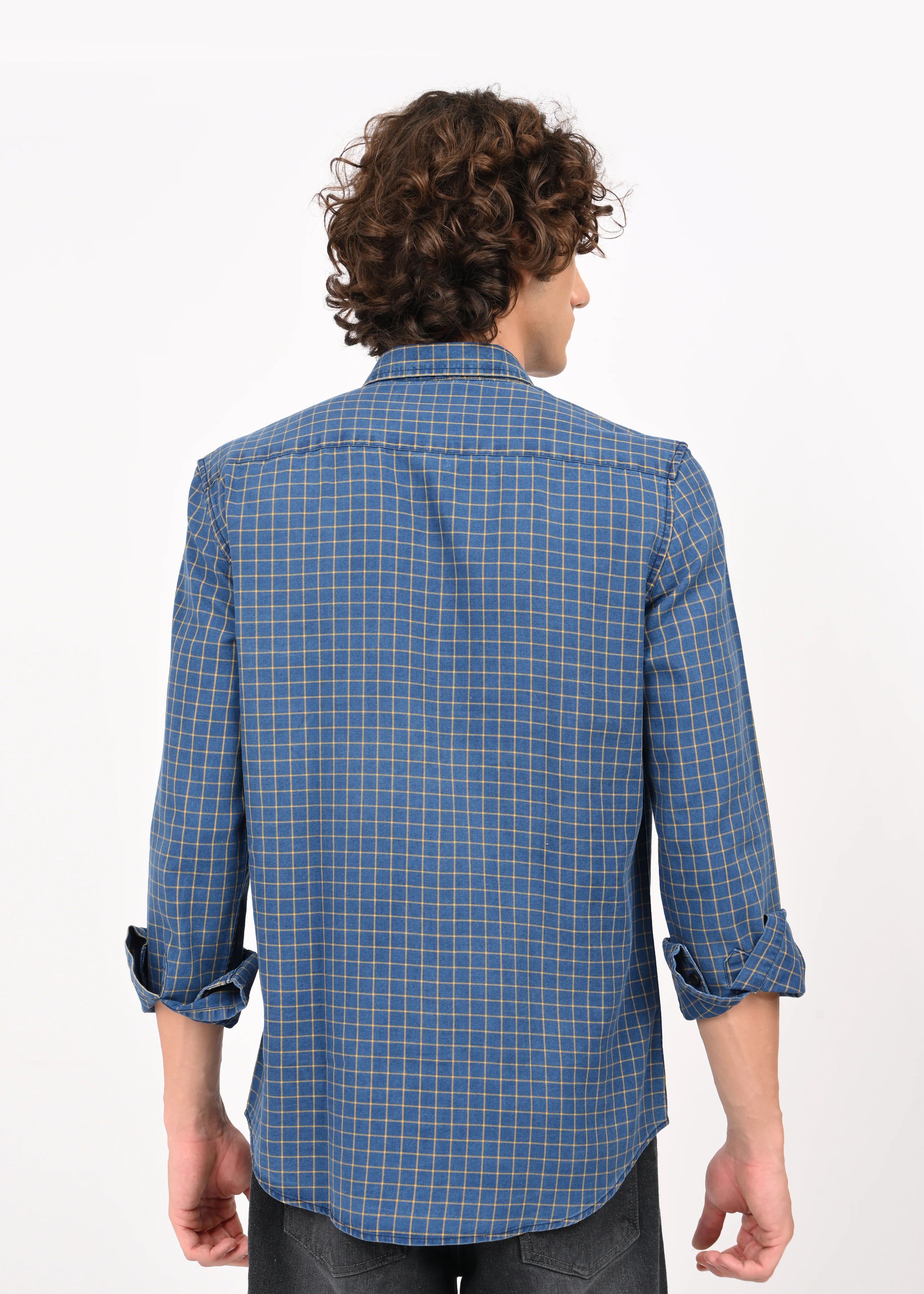 Men Blue Checked Shirt - Image 6