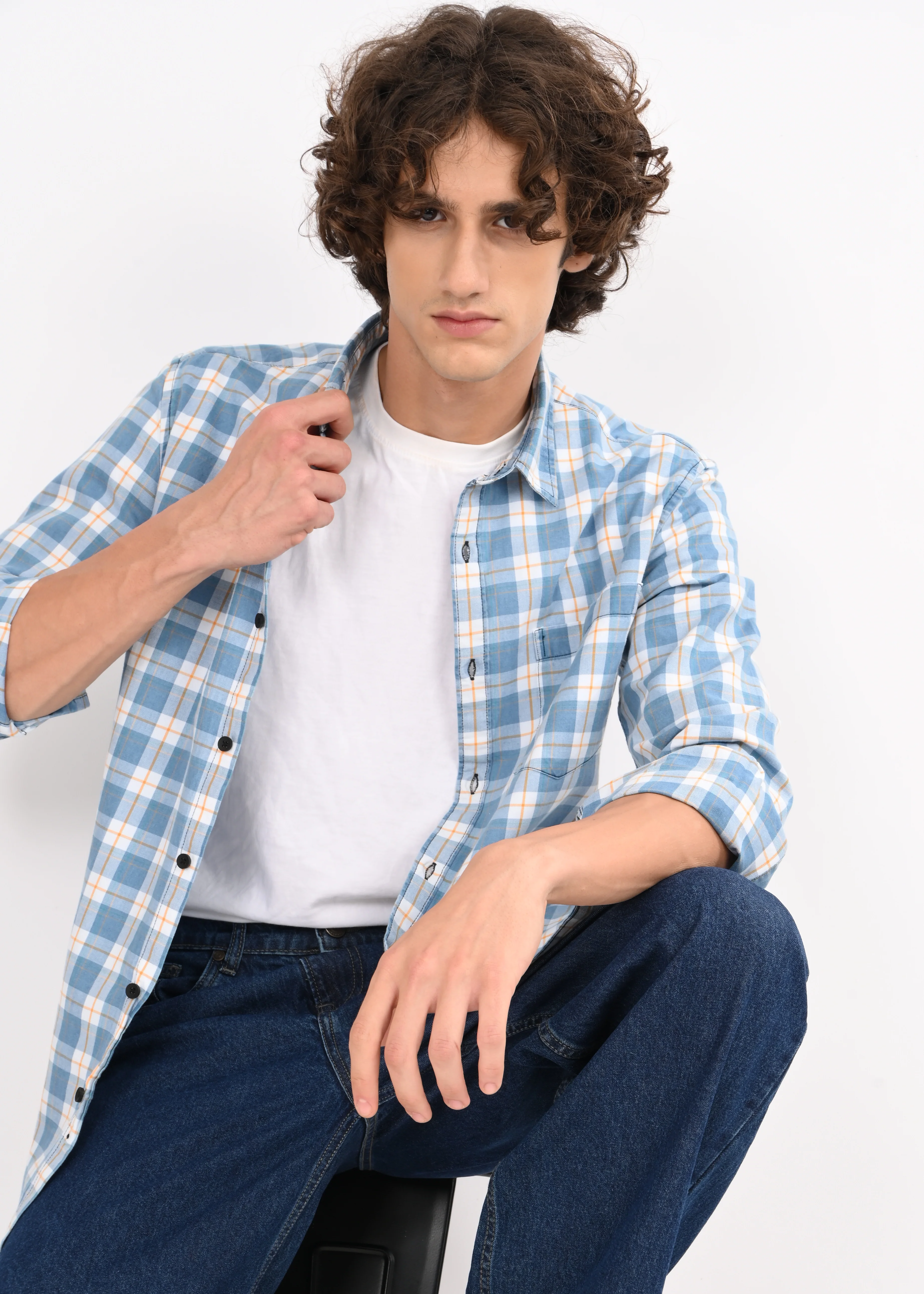 Men White Checked Shirt - Image 2