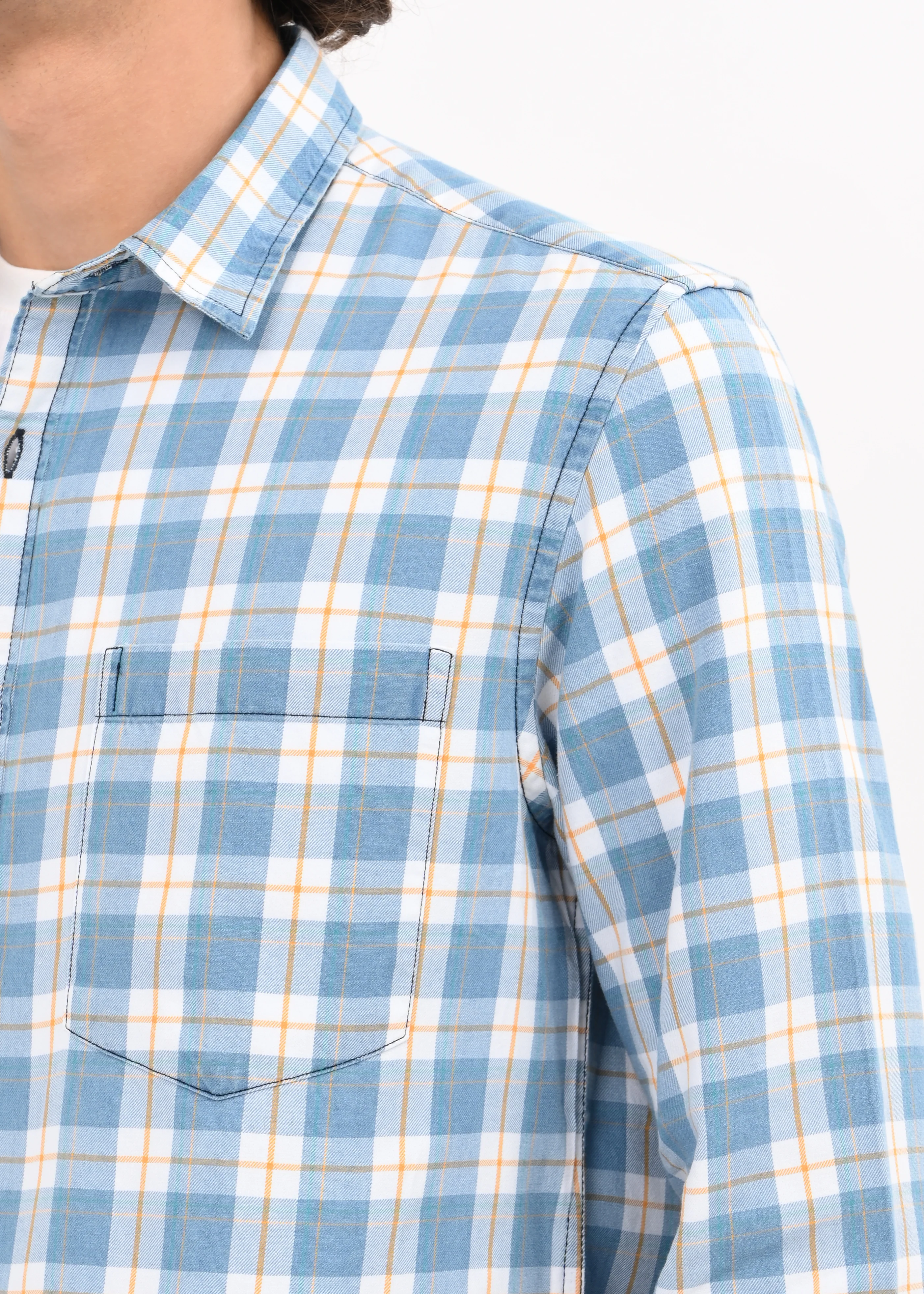 Men White Checked Shirt - Image 3