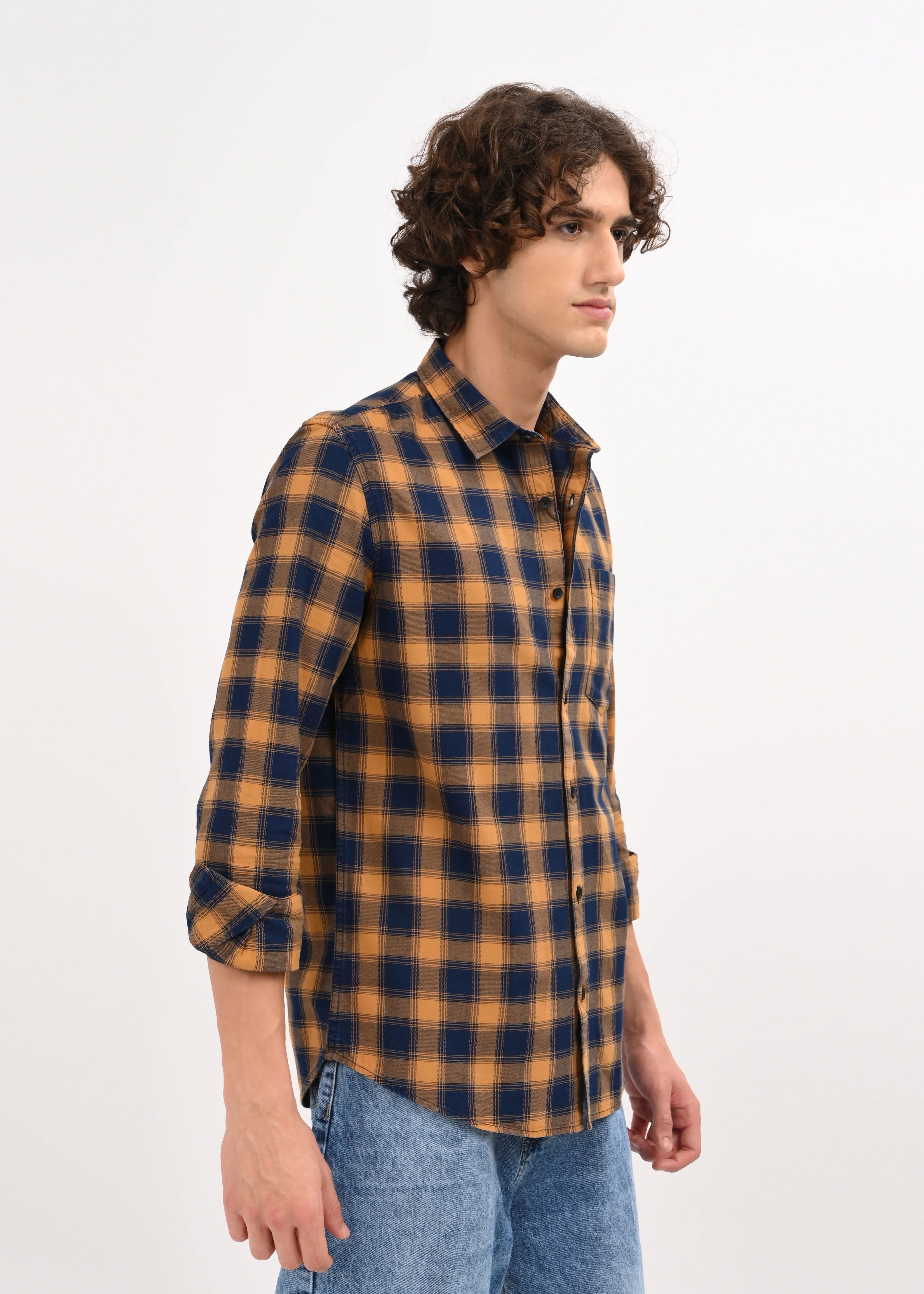 Men Mustard Checked Shirt - Image 2