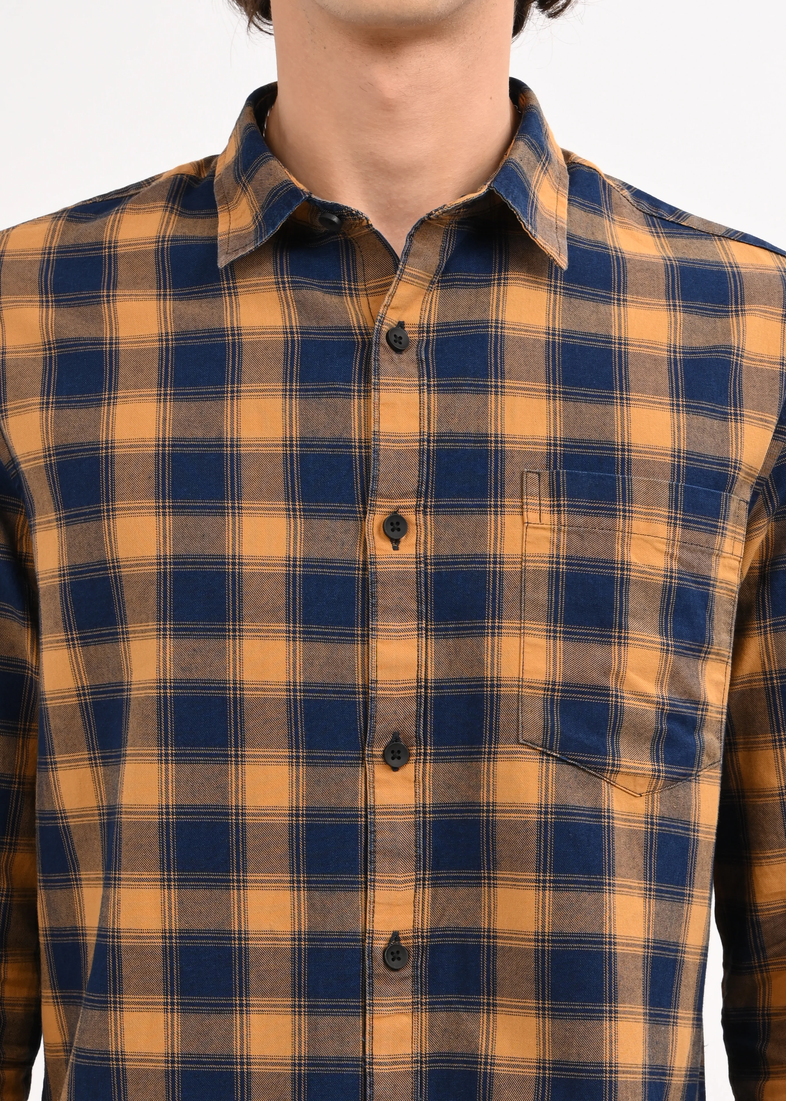 Men Mustard Checked Shirt - Image 4