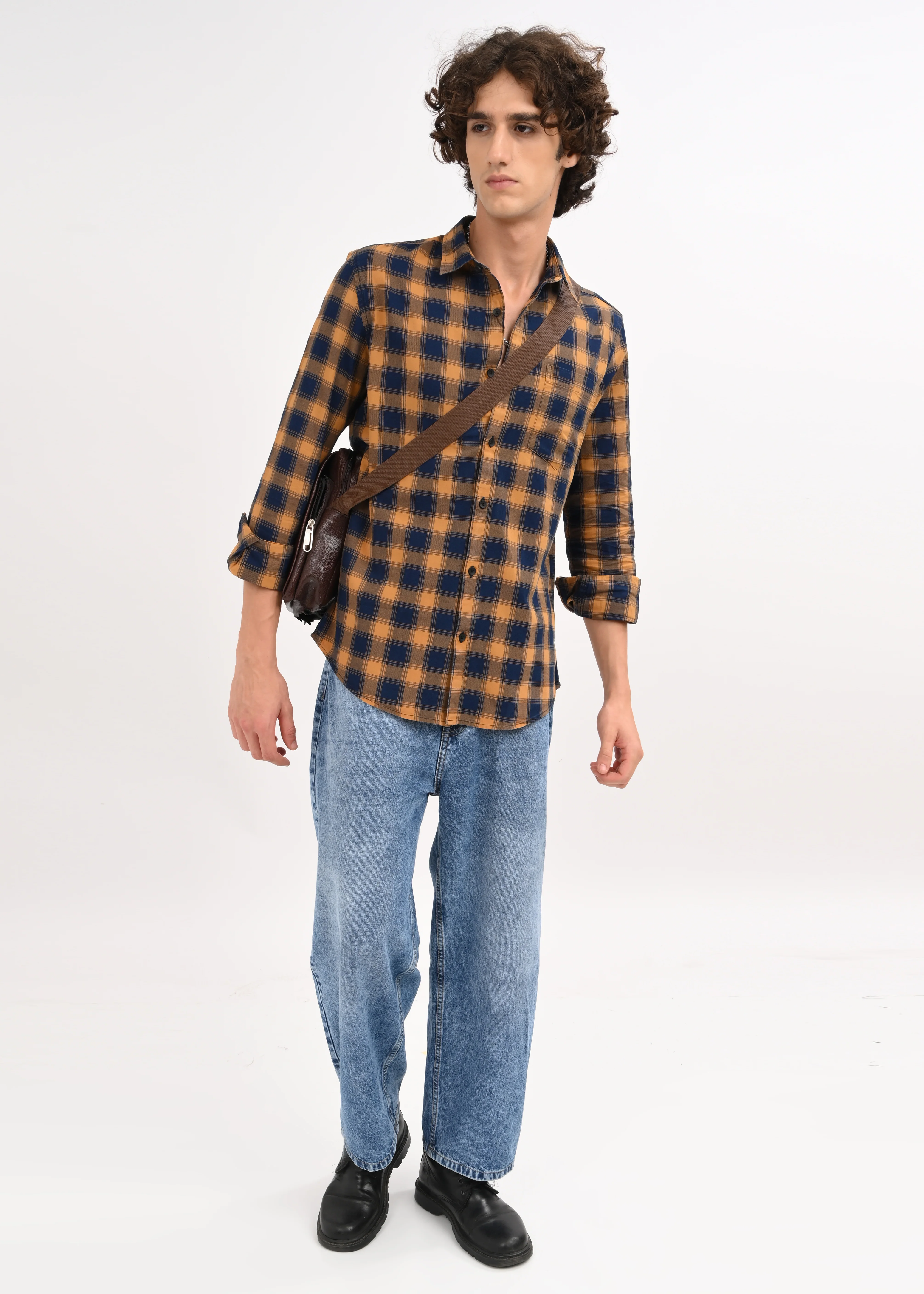Men Mustard Checked Shirt - Image 5