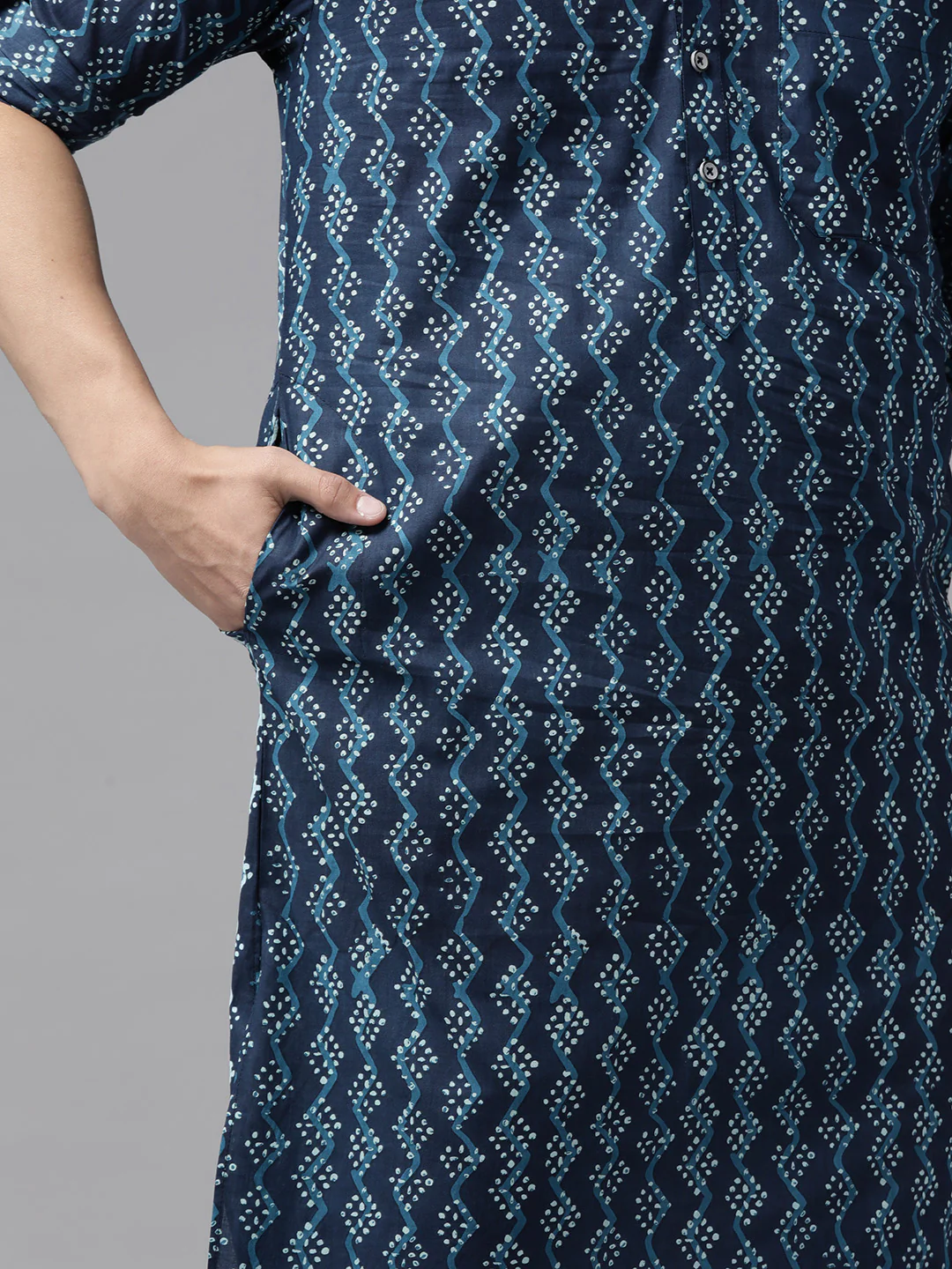 Men Indigo Regular Pure Cotton Pathani Printed Men'S Kurta - Image 3