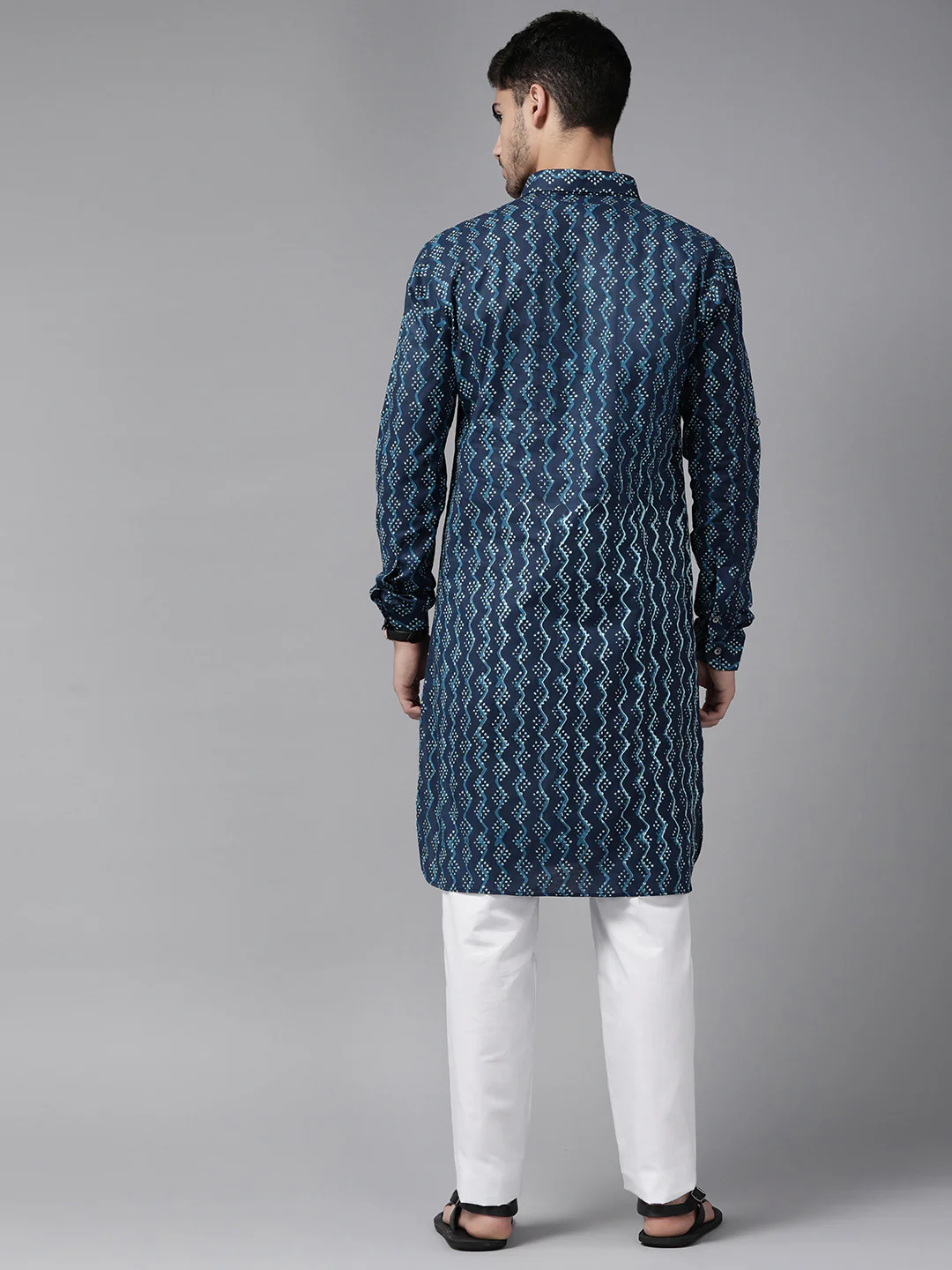 Men Indigo Regular Pure Cotton Pathani Printed Men'S Kurta - Image 4