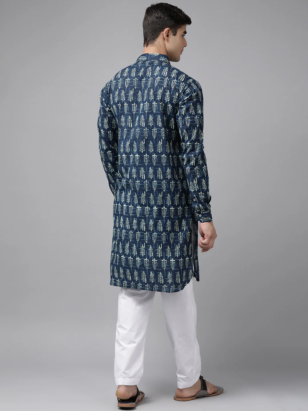 Men Indigo Regular Pure Cotton Pathani Printed Men'S Kurta - Image 5