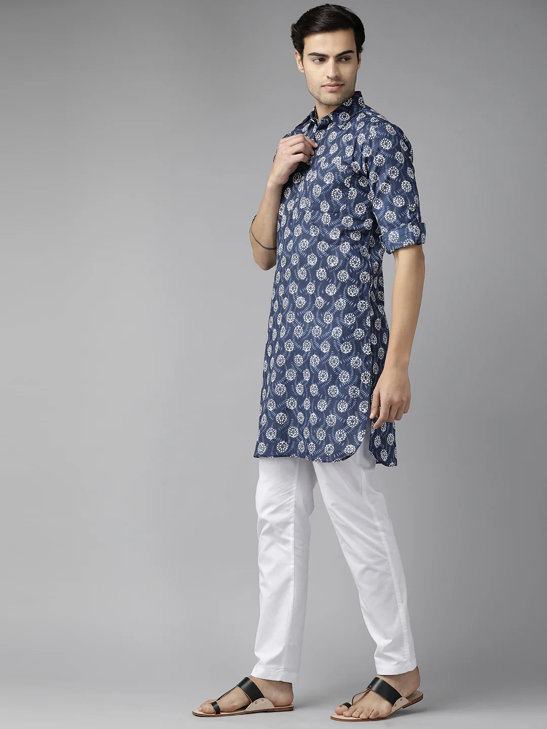 Men Indigo Regular Pure Cotton Pathani Printed Men'S Kurta - Image 4