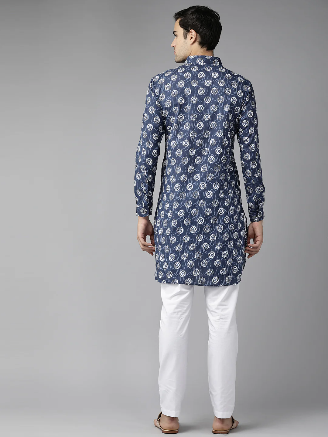 Men Indigo Regular Pure Cotton Pathani Printed Men'S Kurta - Image 5