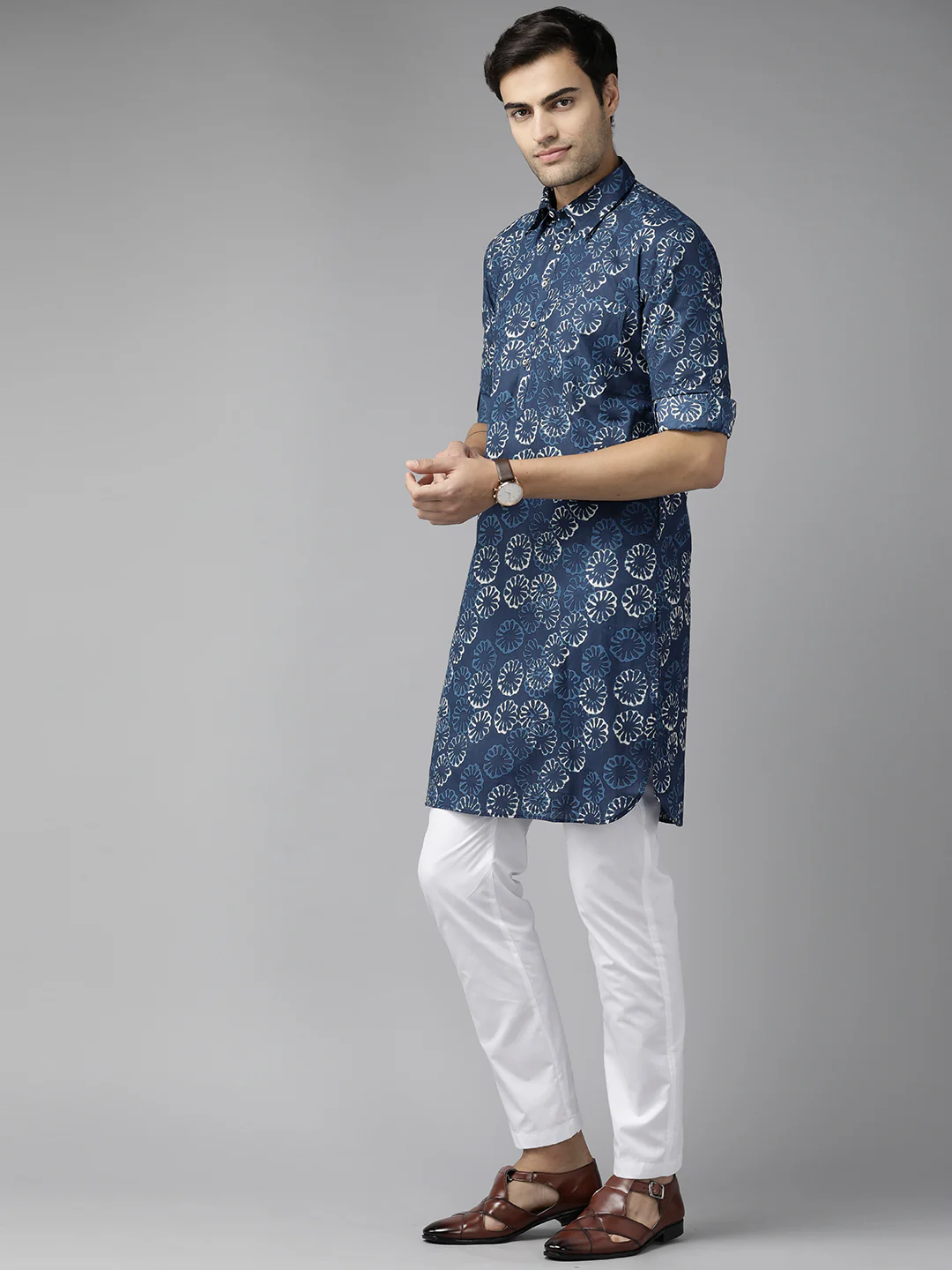 Men Indigo Regular Pure Cotton Pathani Printed Men'S Kurta - Image 4