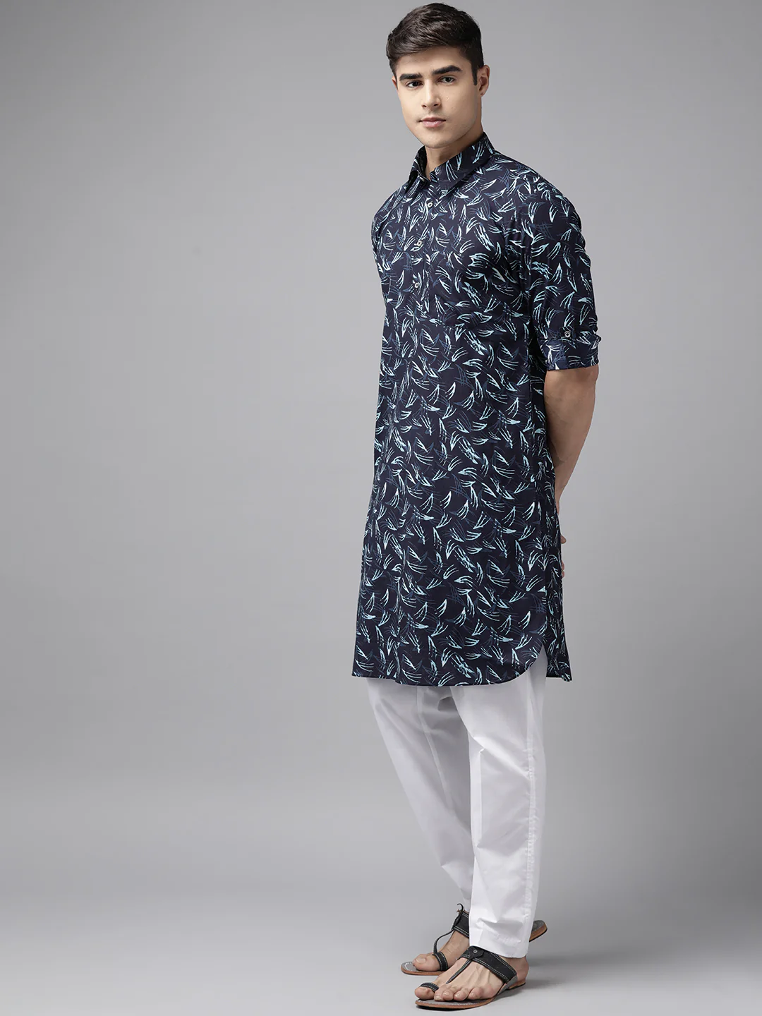 Men Indigo Regular Pure Cotton Pathani Printed Men'S Kurta - Image 4