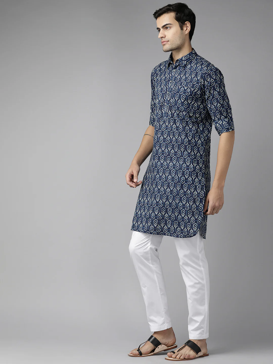 Men Indigo Regular Pure Cotton Pathani Printed Men'S Kurta - Image 4