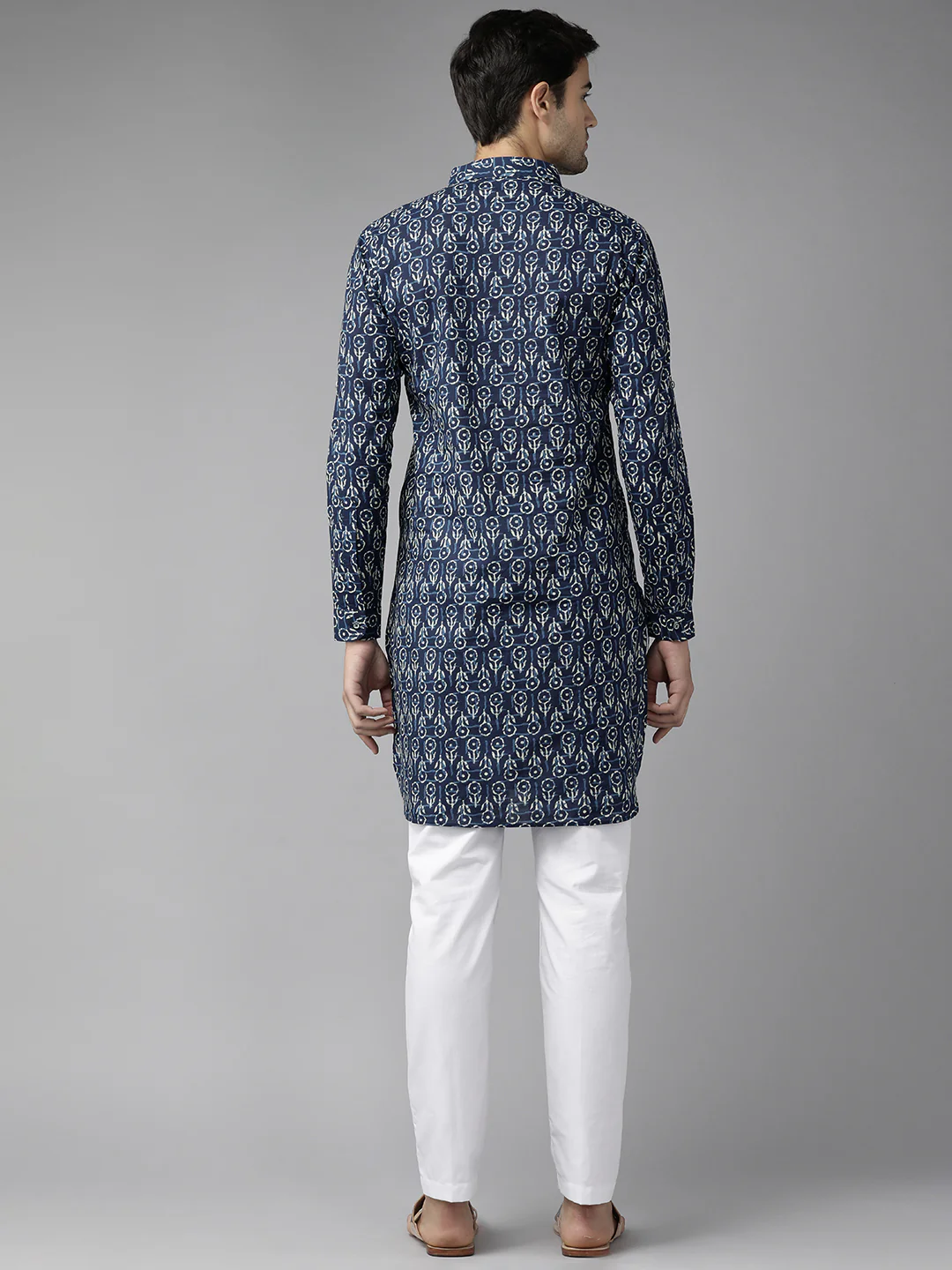 Men Indigo Regular Pure Cotton Pathani Printed Men'S Kurta - Image 5
