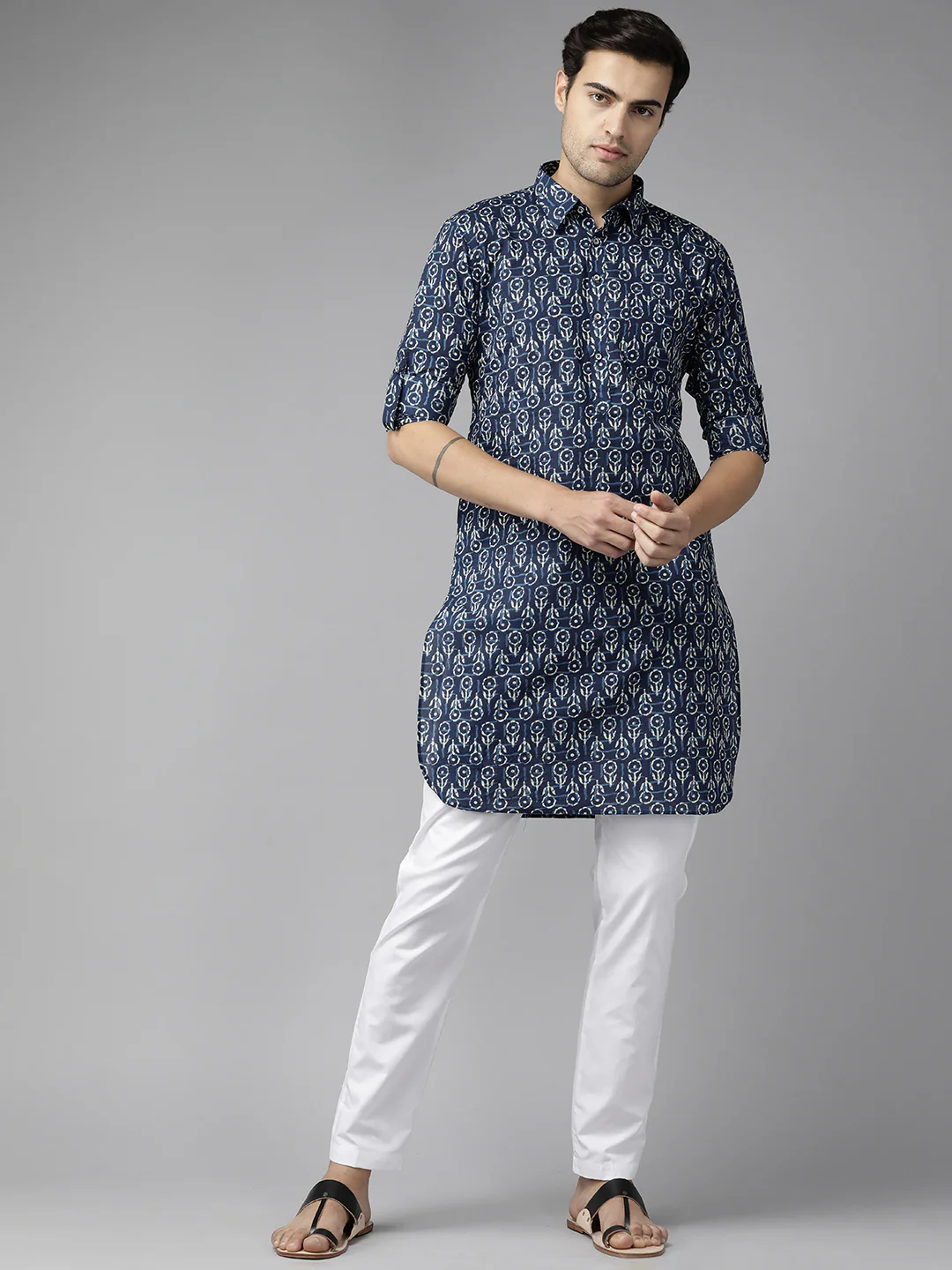 Men Indigo Regular Pure Cotton Pathani Printed Men'S Kurta - Image 6