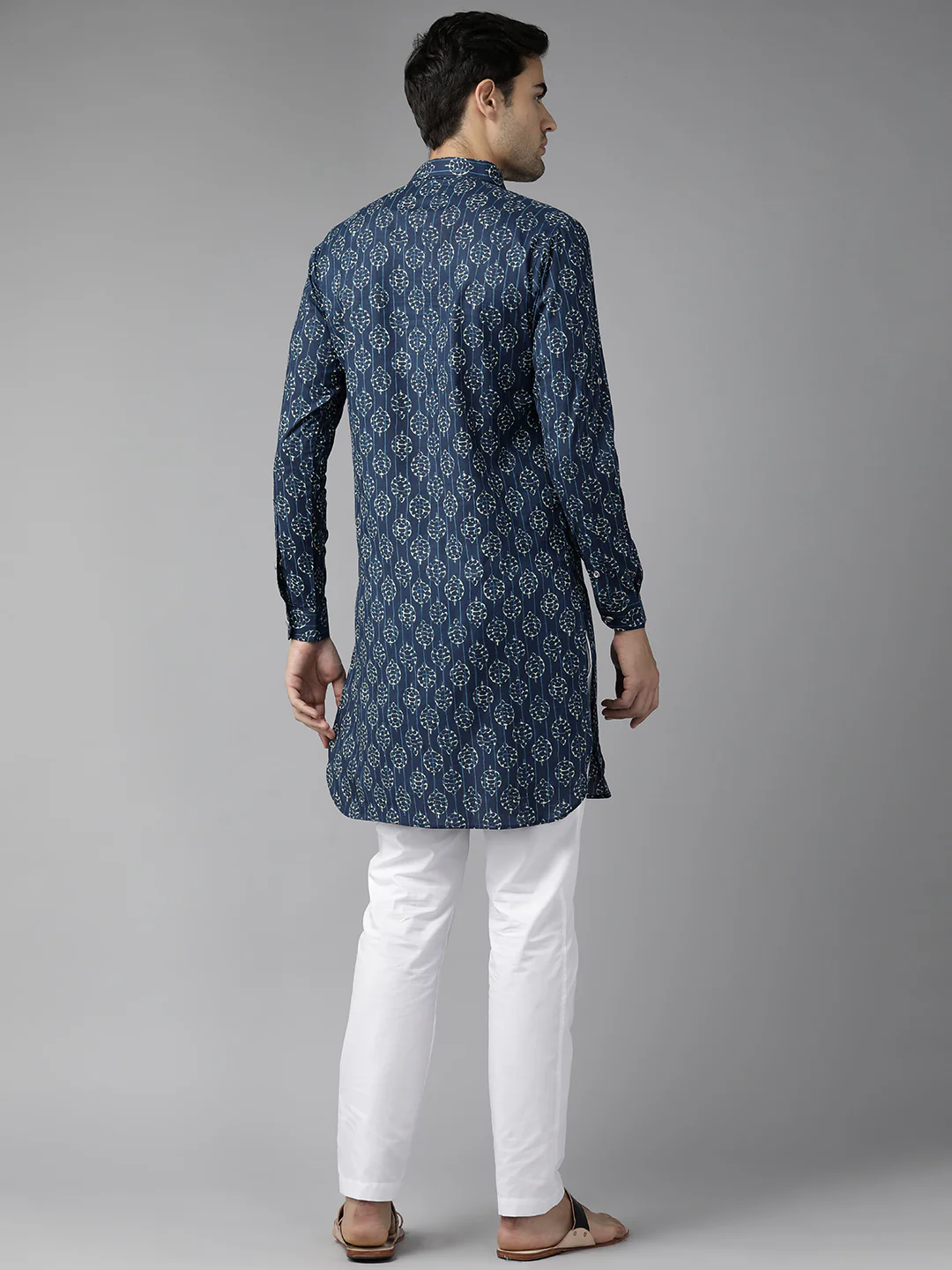 Men Indigo Regular Pure Cotton Pathani Printed Men'S Kurta - Image 4