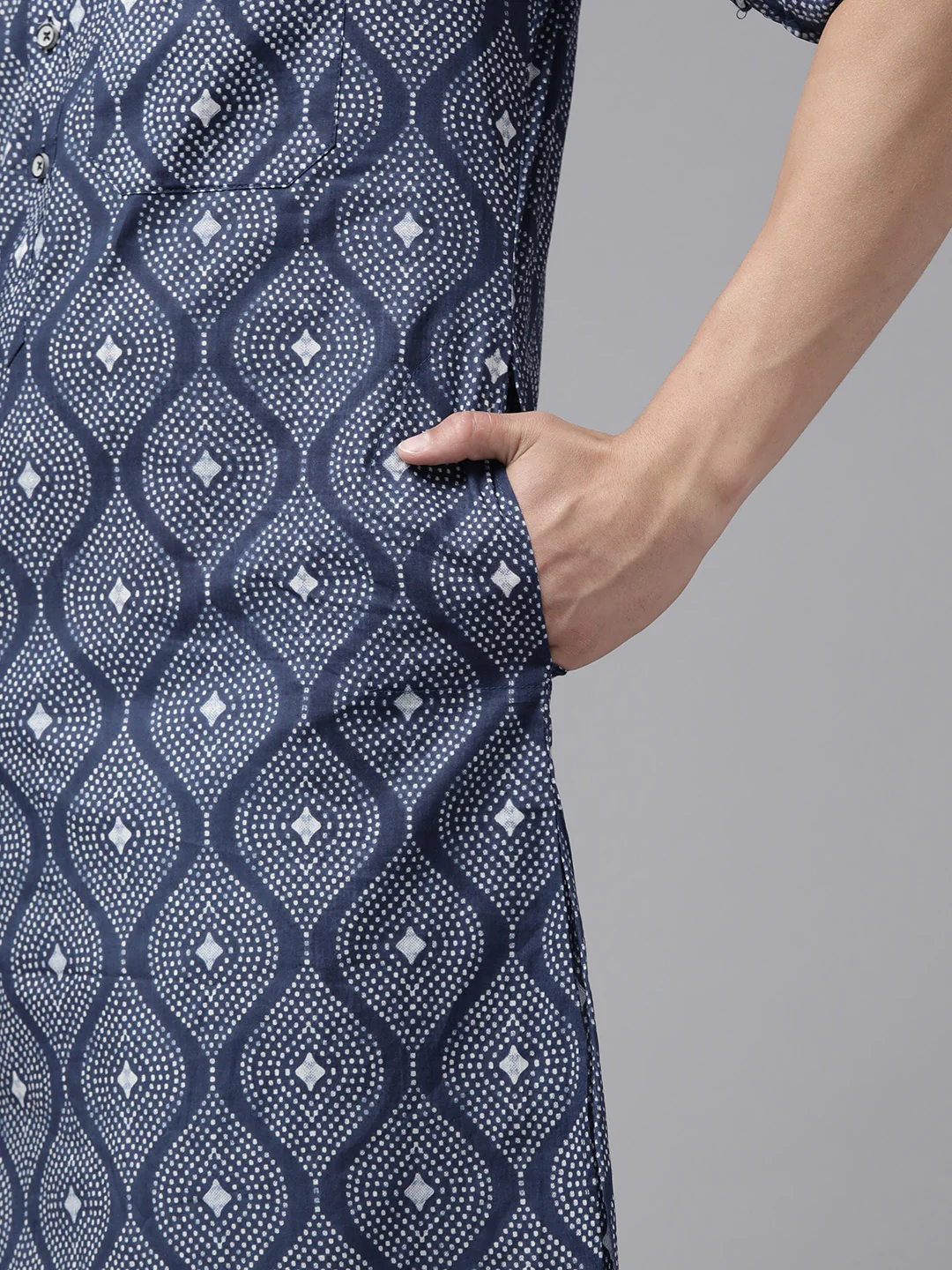 Men Indigo Regular Pure Cotton Pathani Printed Men'S Kurta - Image 3
