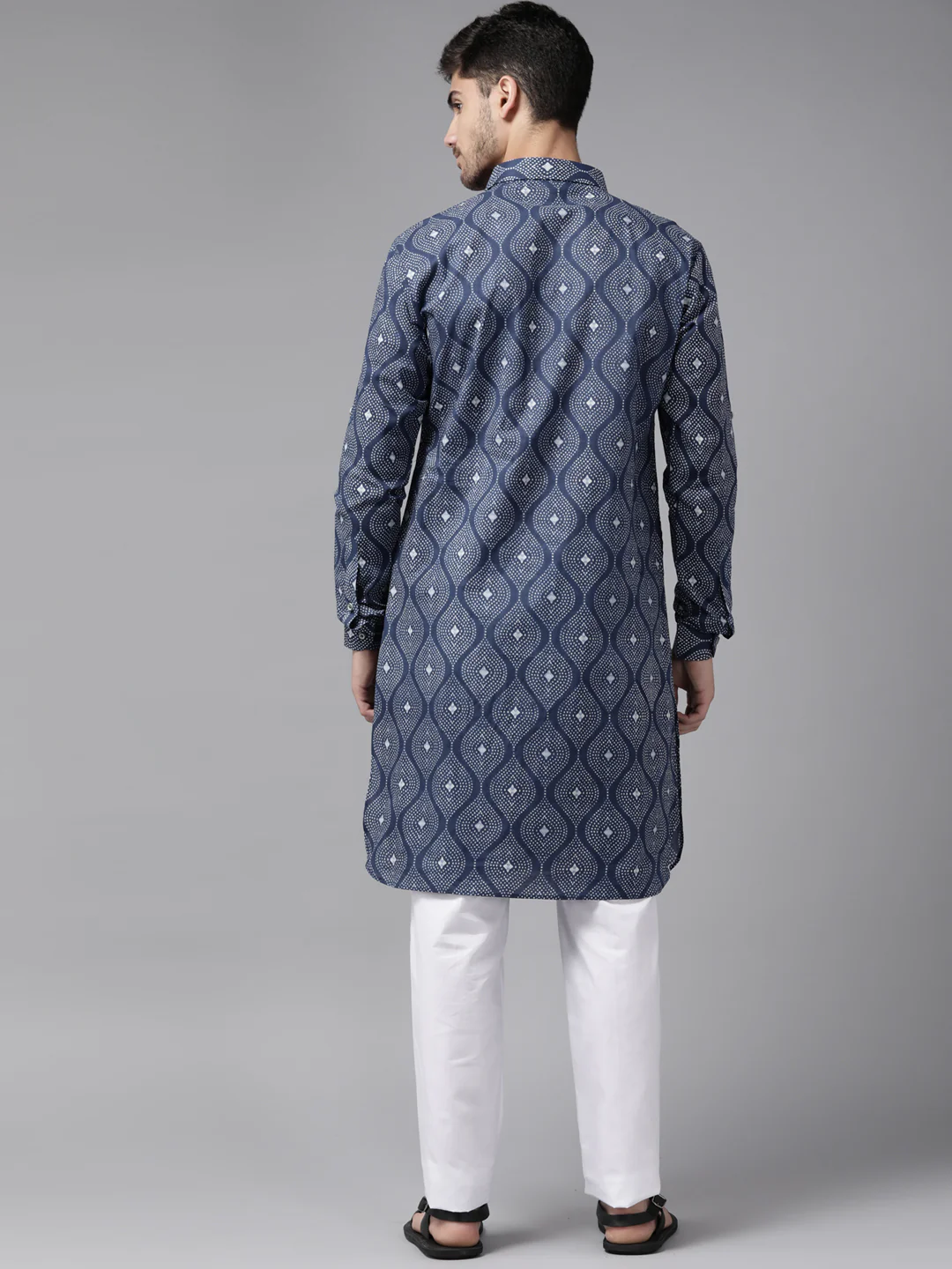 Men Indigo Regular Pure Cotton Pathani Printed Men'S Kurta - Image 5