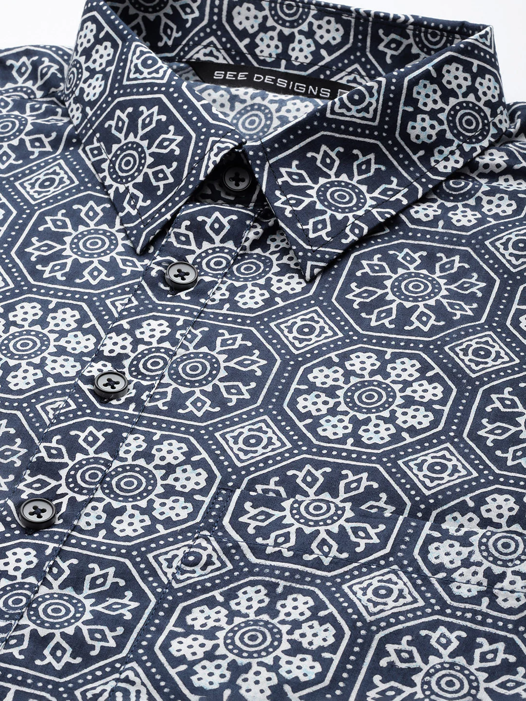 Men Indigo Regular Pure Cotton Pathani Printed Men'S Kurta - Image 2