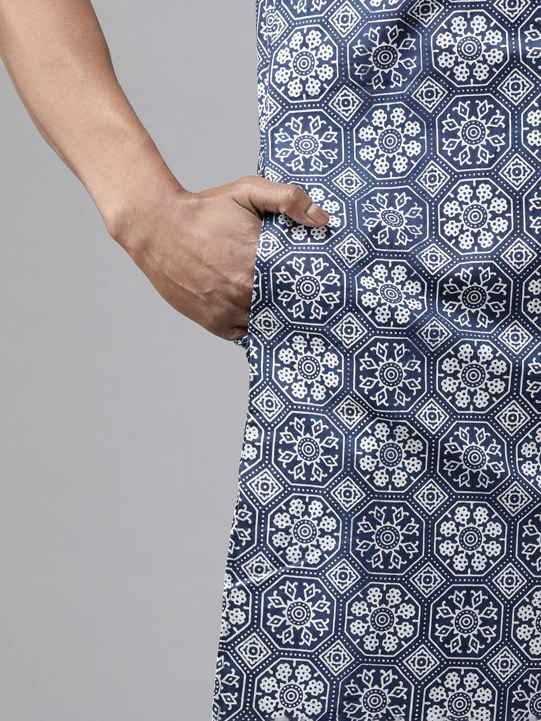 Men Indigo Regular Pure Cotton Pathani Printed Men'S Kurta - Image 3