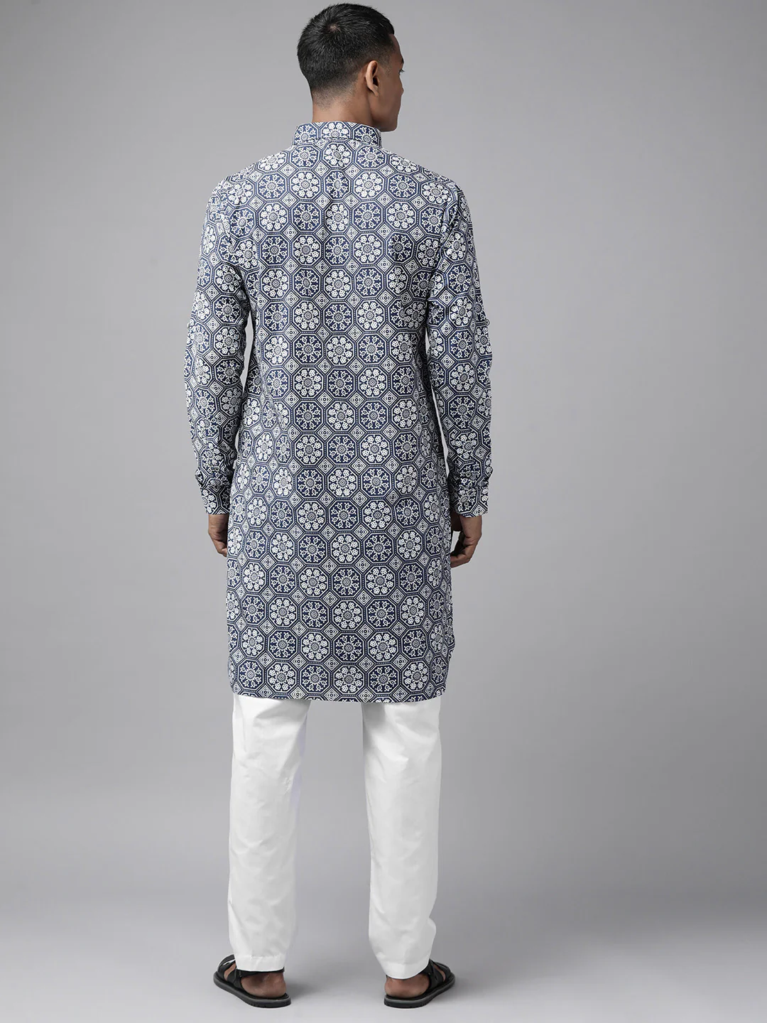 Men Indigo Regular Pure Cotton Pathani Printed Men'S Kurta - Image 5