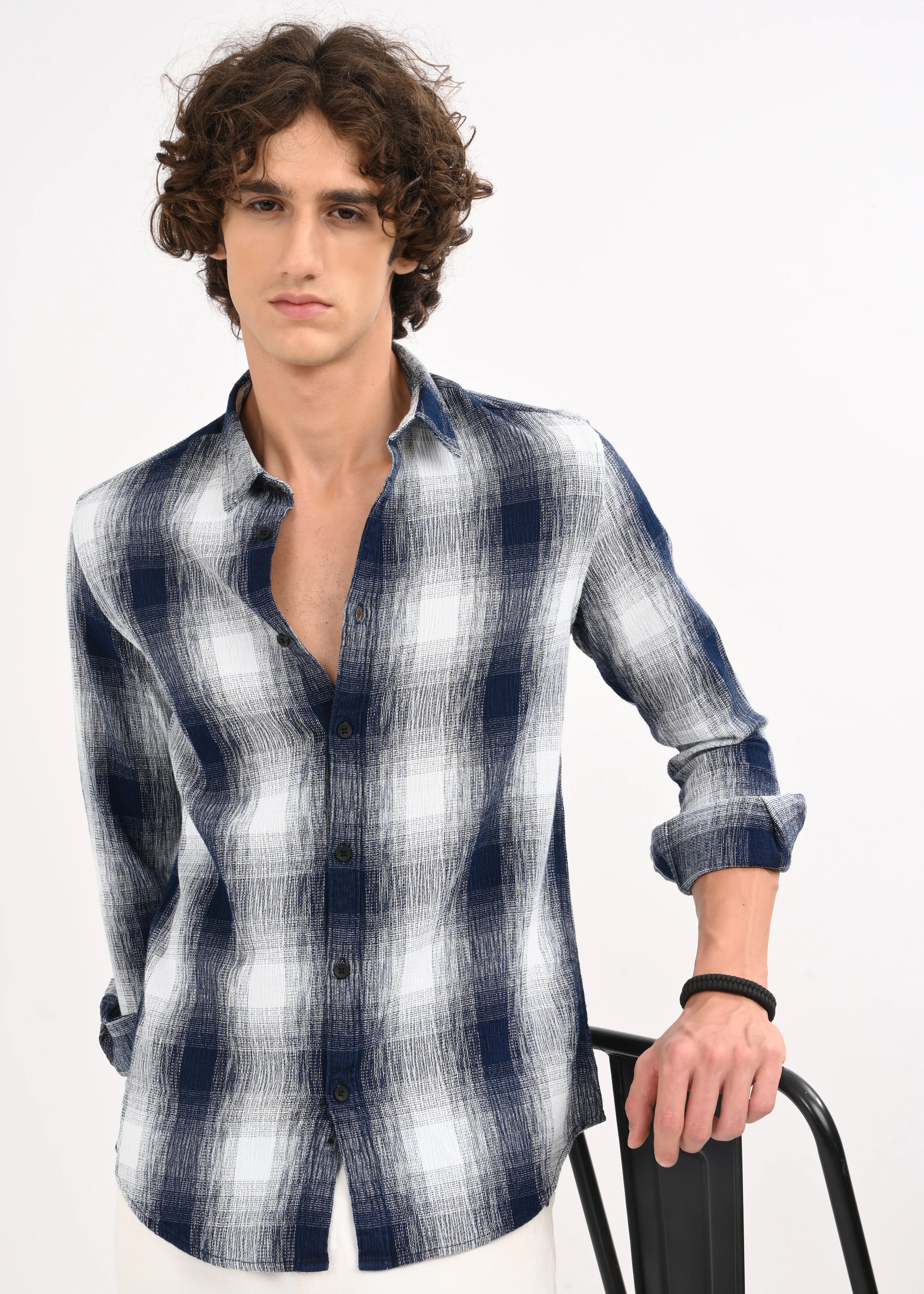 Men White Checked Shirt