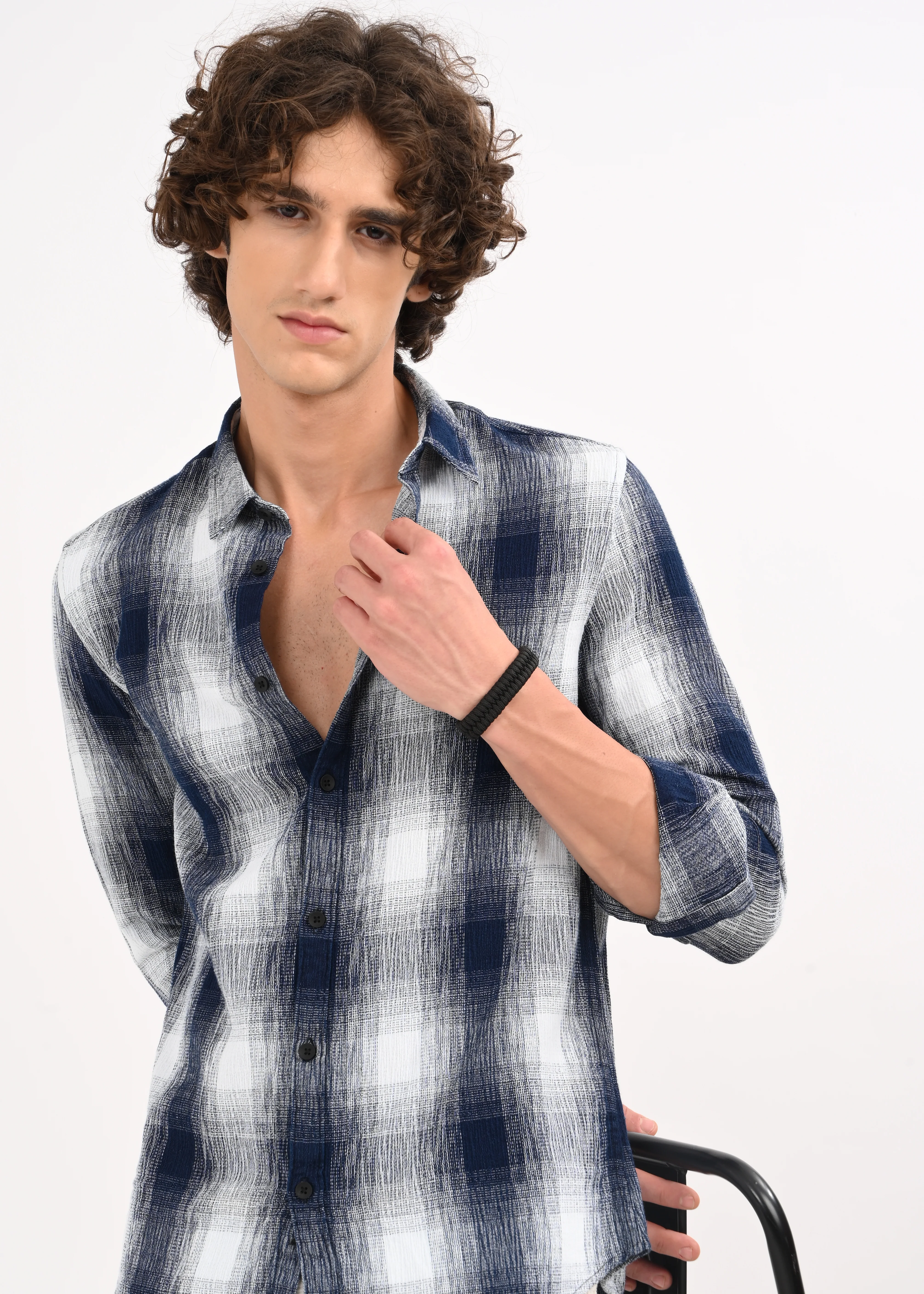 Men White Checked Shirt - Image 2