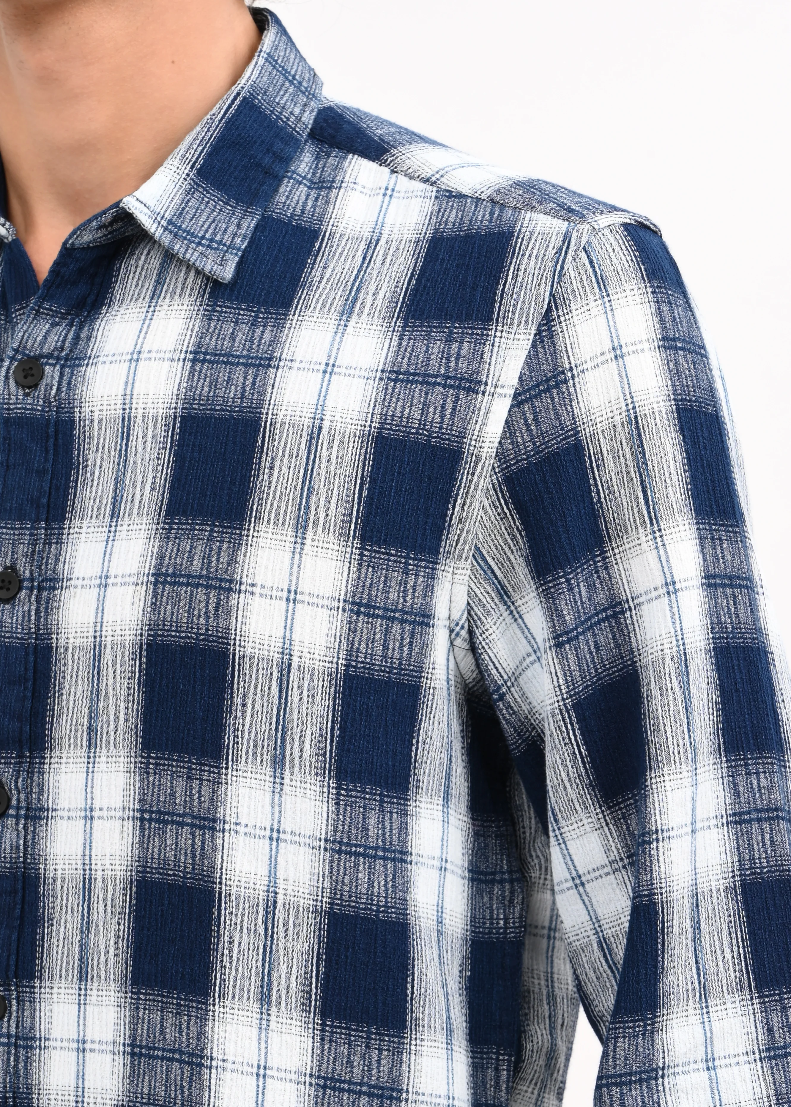 Men Navy Checked Shirt - Image 4