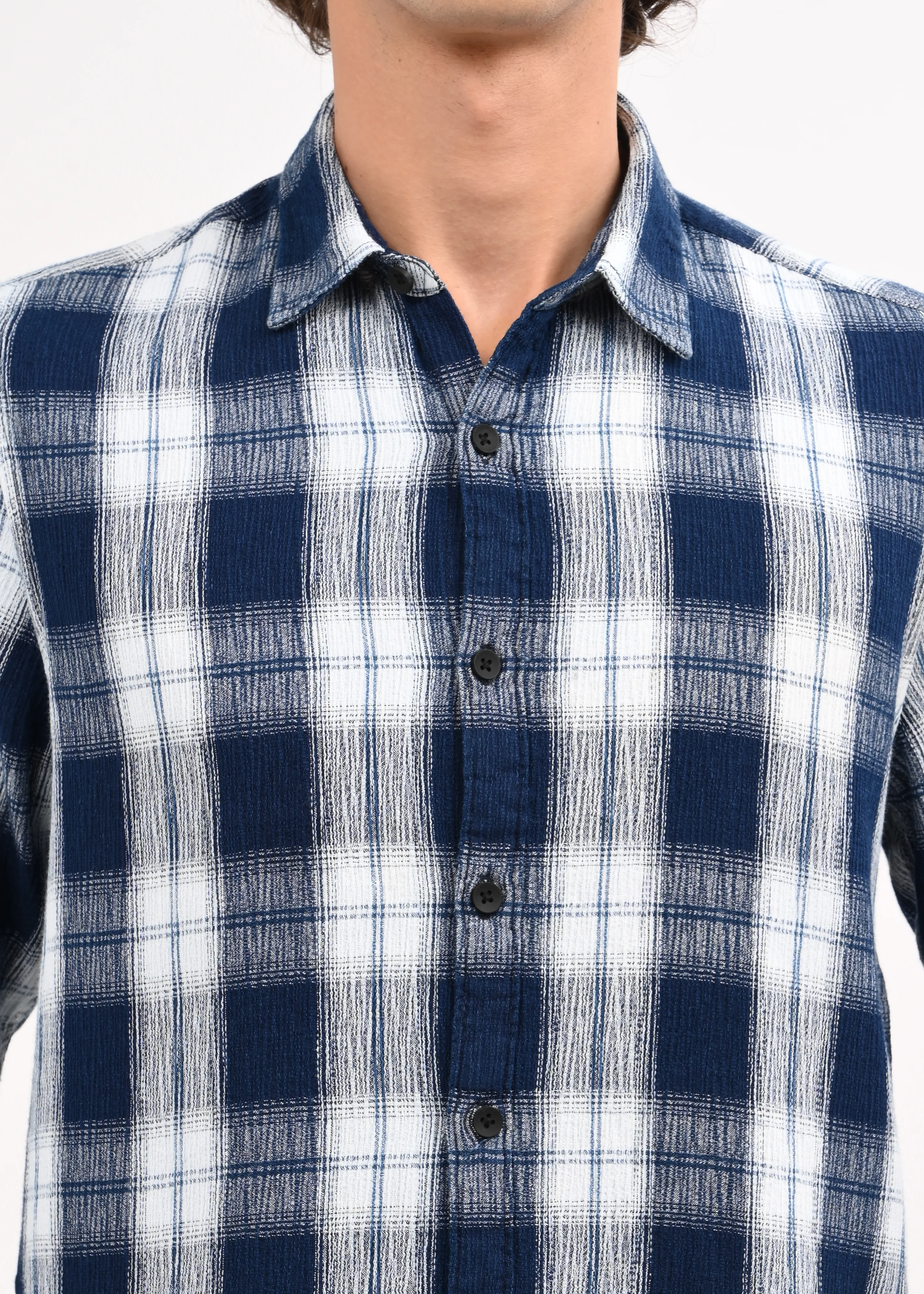 Men Navy Checked Shirt - Image 6