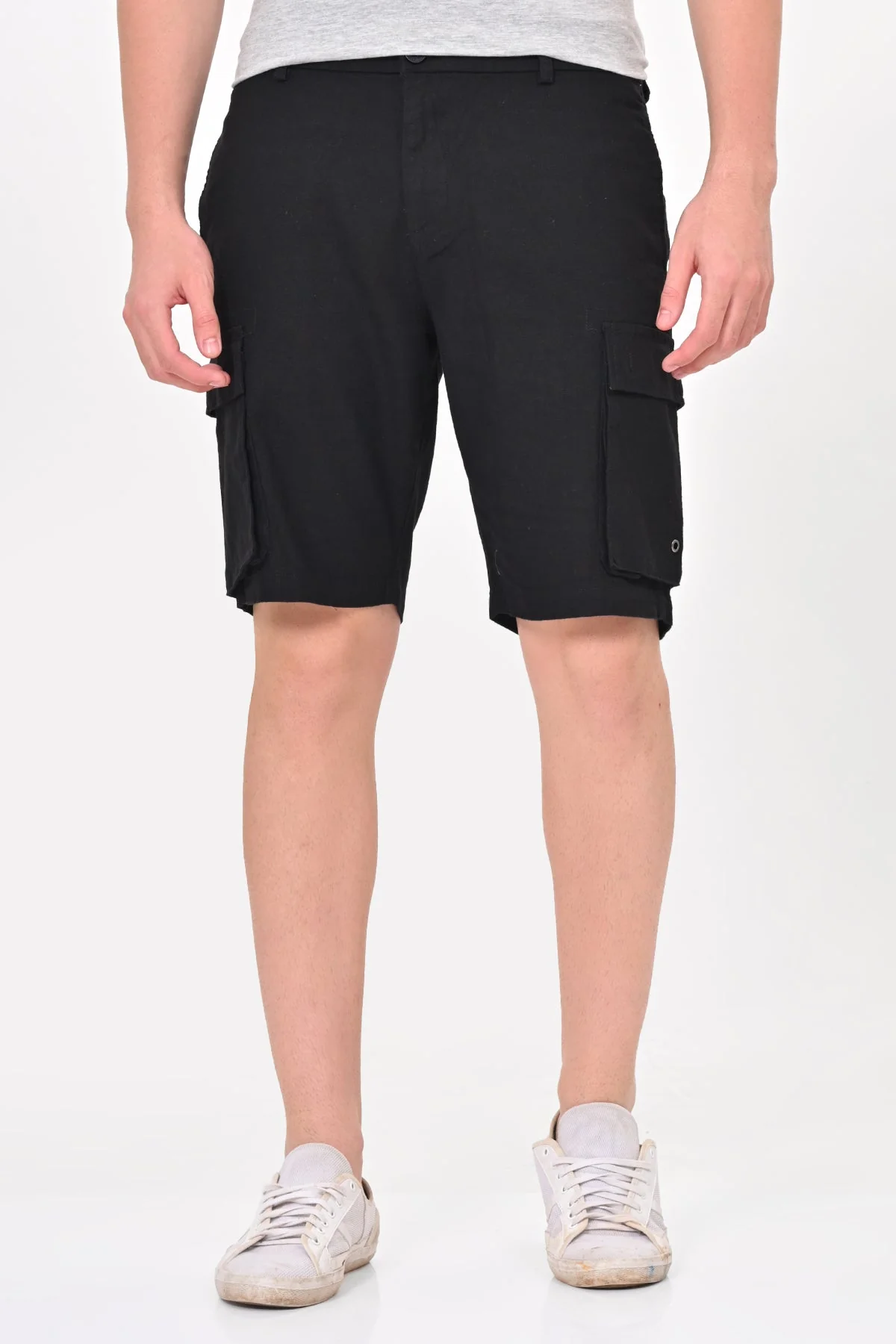 Men Infra Cotton Linen Cargo Shorts Black - Image 3