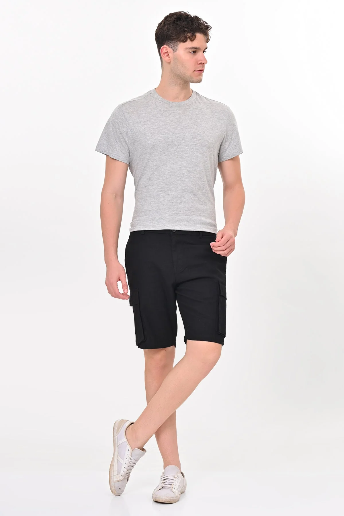 Men Infra Cotton Linen Cargo Shorts Black - Image 4