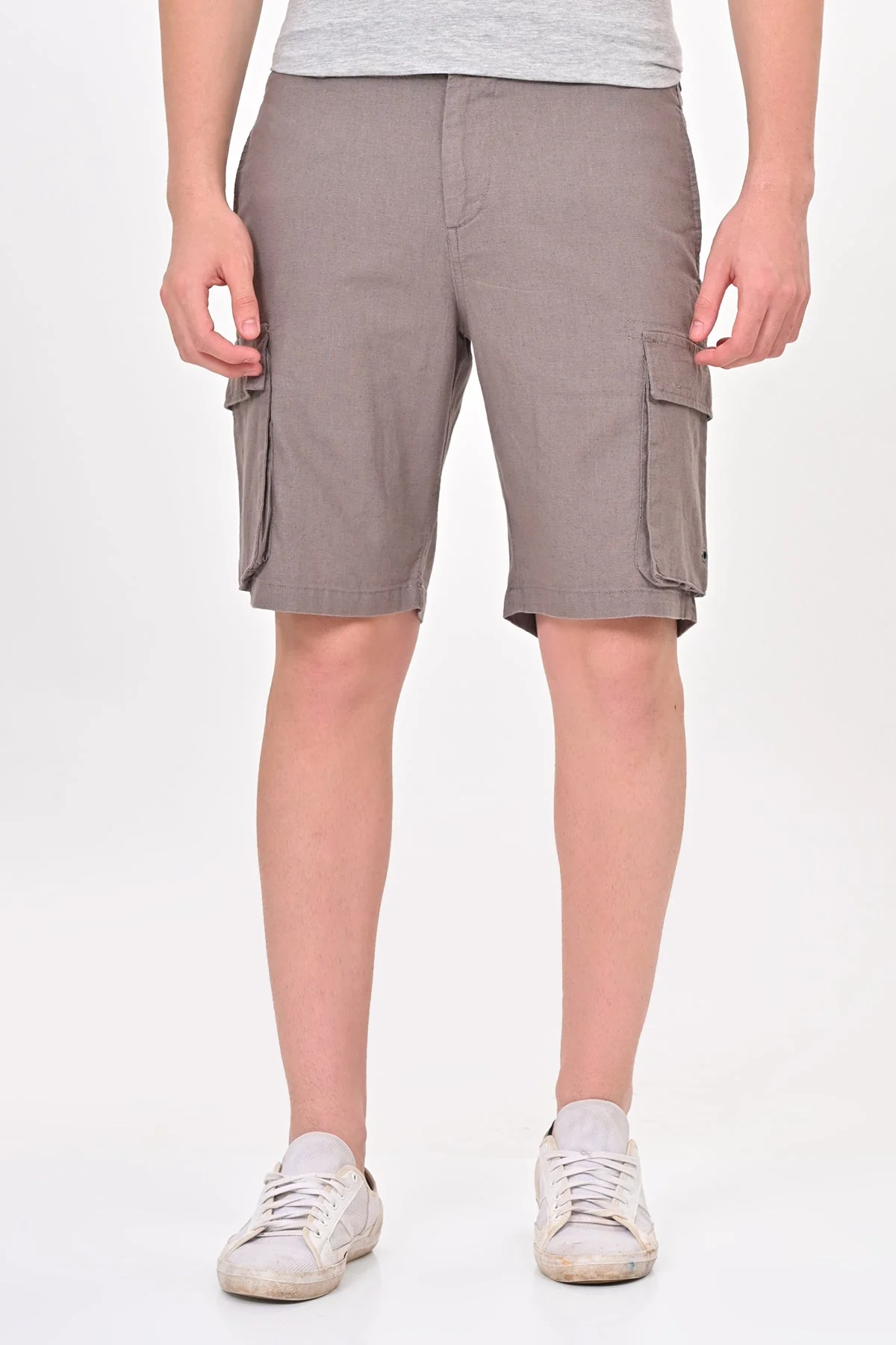 Men Infra Cotton Linen Cargo Shorts Lt Grey - Image 4