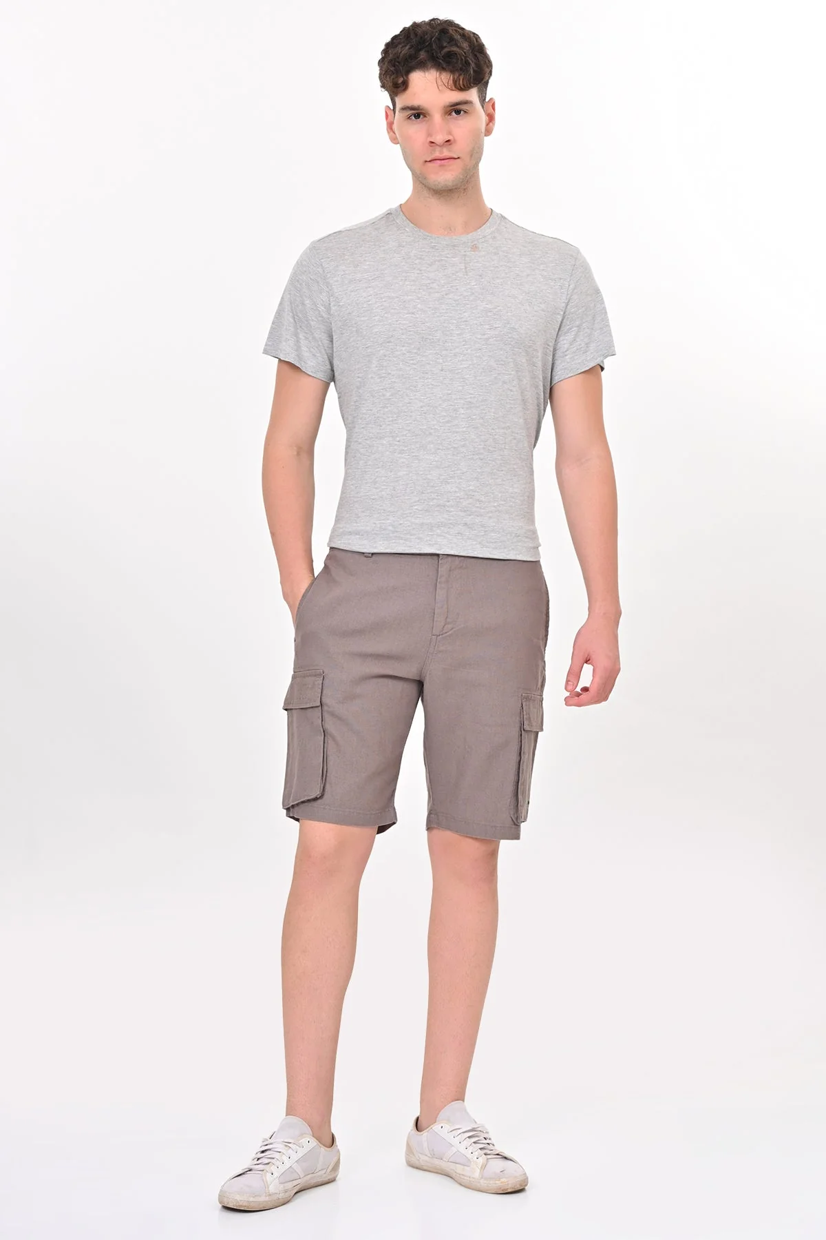 Men Infra Cotton Linen Cargo Shorts Lt Grey - Image 5