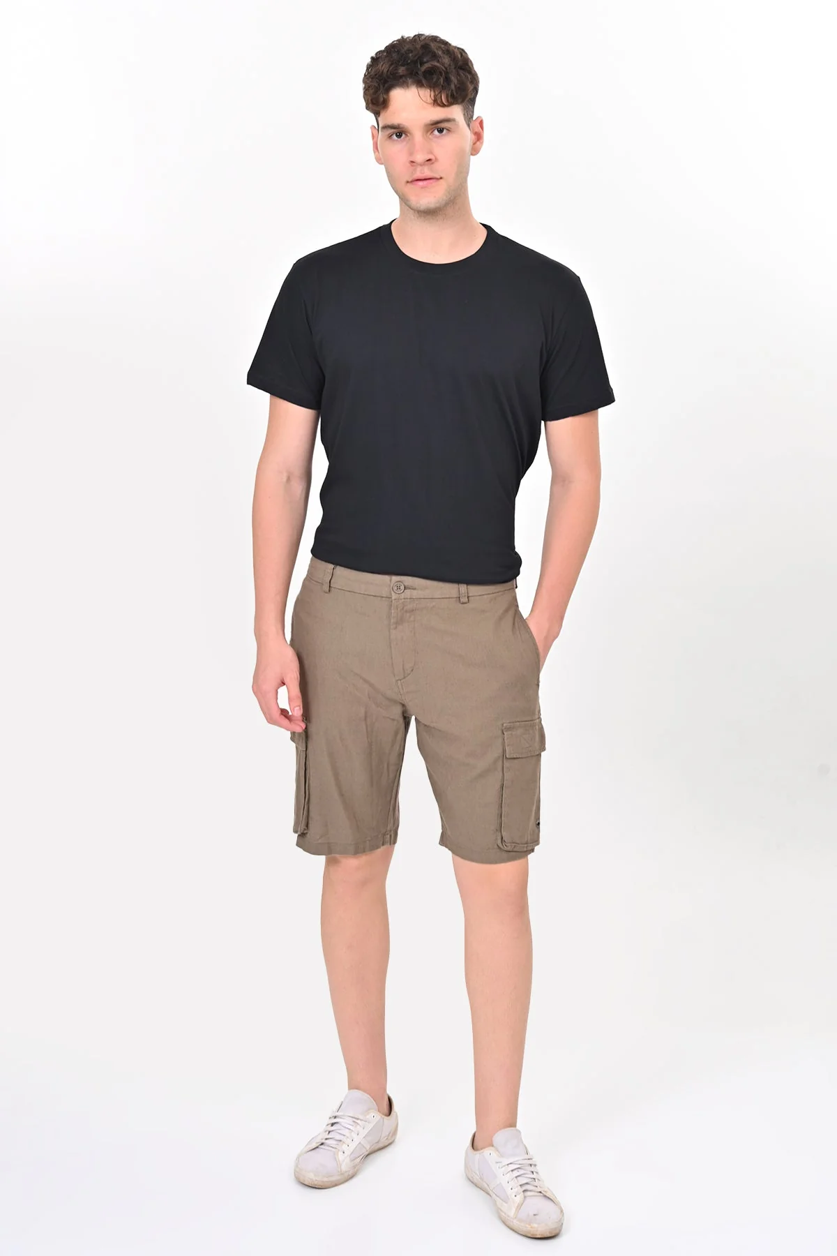 Men Infra Cotton Linen Cargo Shorts Olive - Image 2