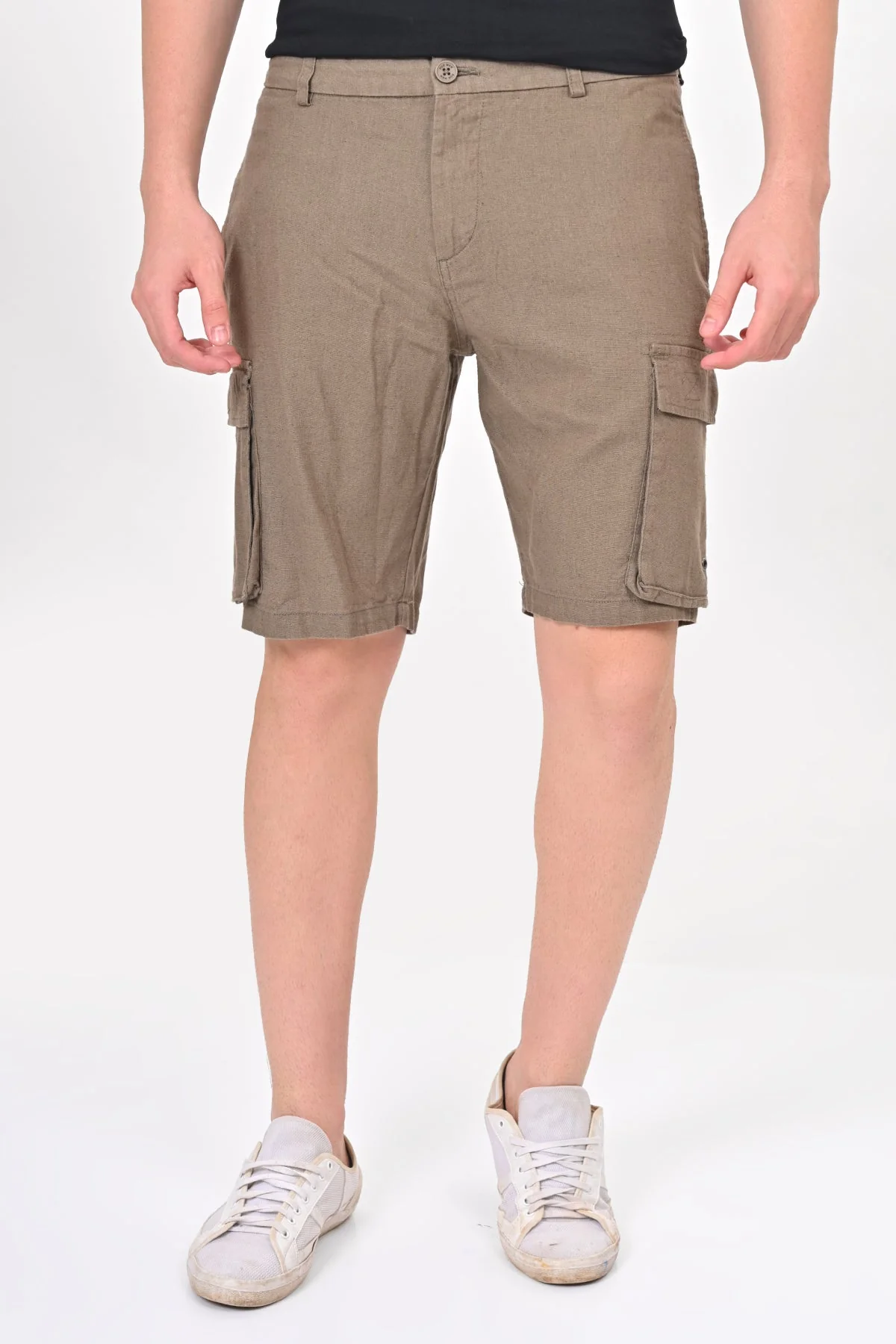 Men Infra Cotton Linen Cargo Shorts Olive - Image 3