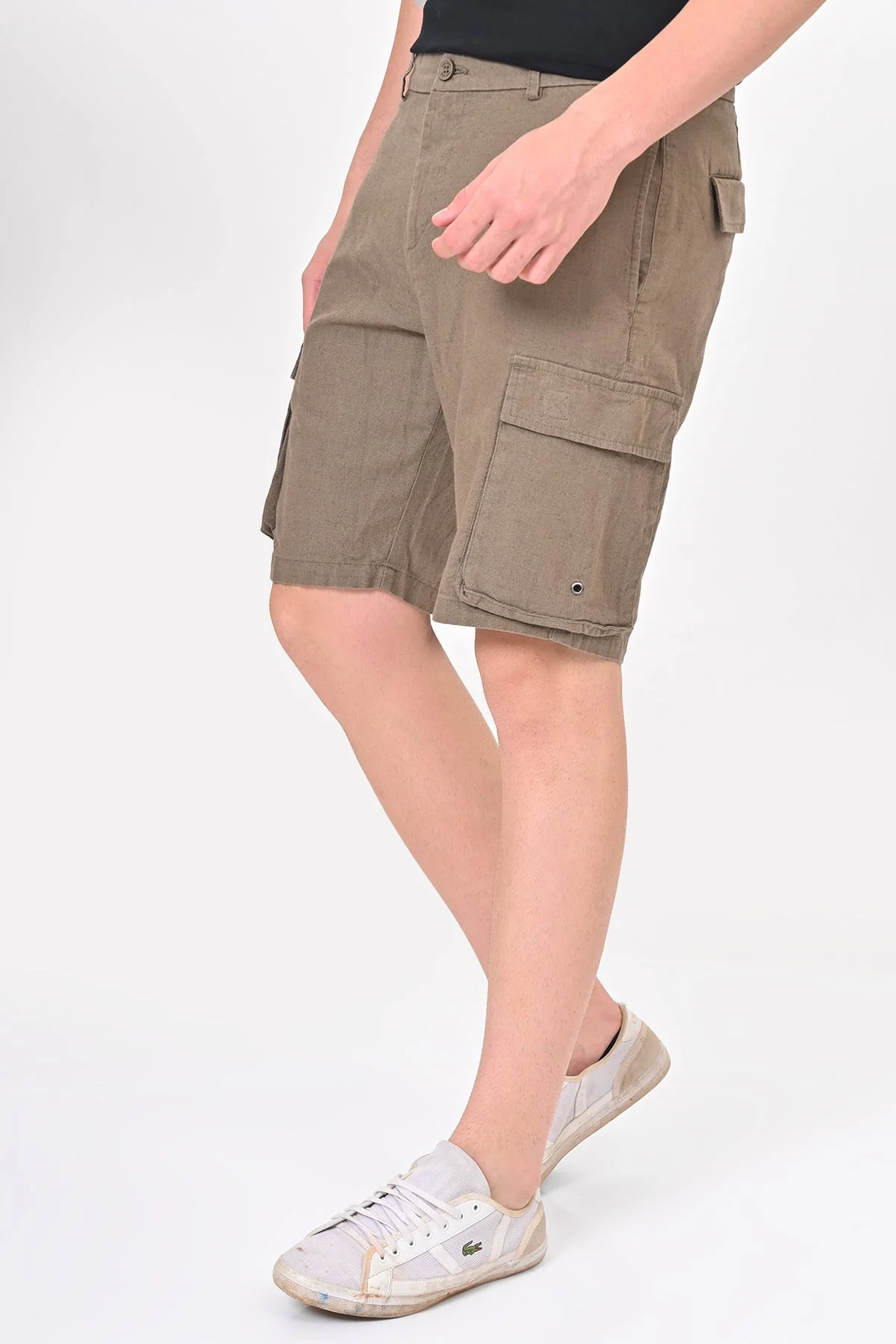 Men Infra Cotton Linen Cargo Shorts Olive - Image 4