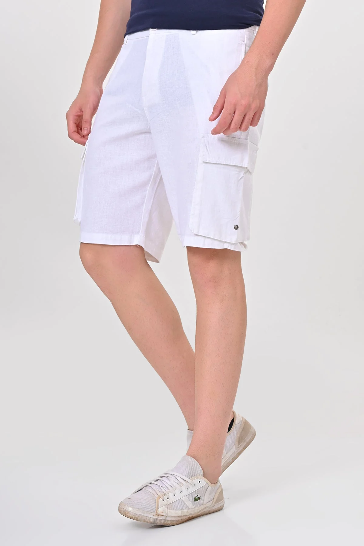Men Infra Cotton Linen Cargo Shorts White - Image 2