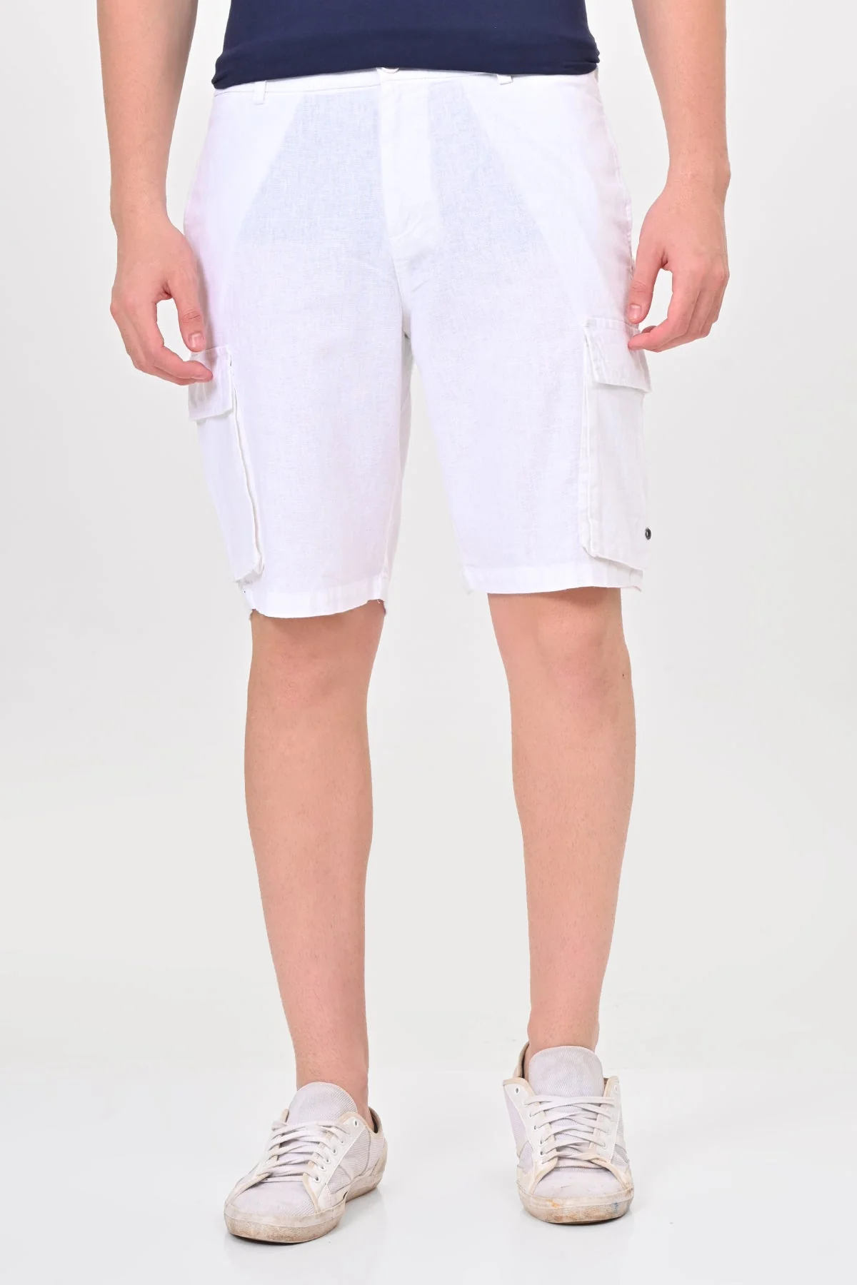 Men Infra Cotton Linen Cargo Shorts White - Image 3