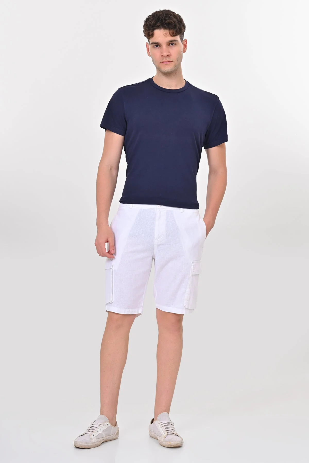 Men Infra Cotton Linen Cargo Shorts White - Image 4