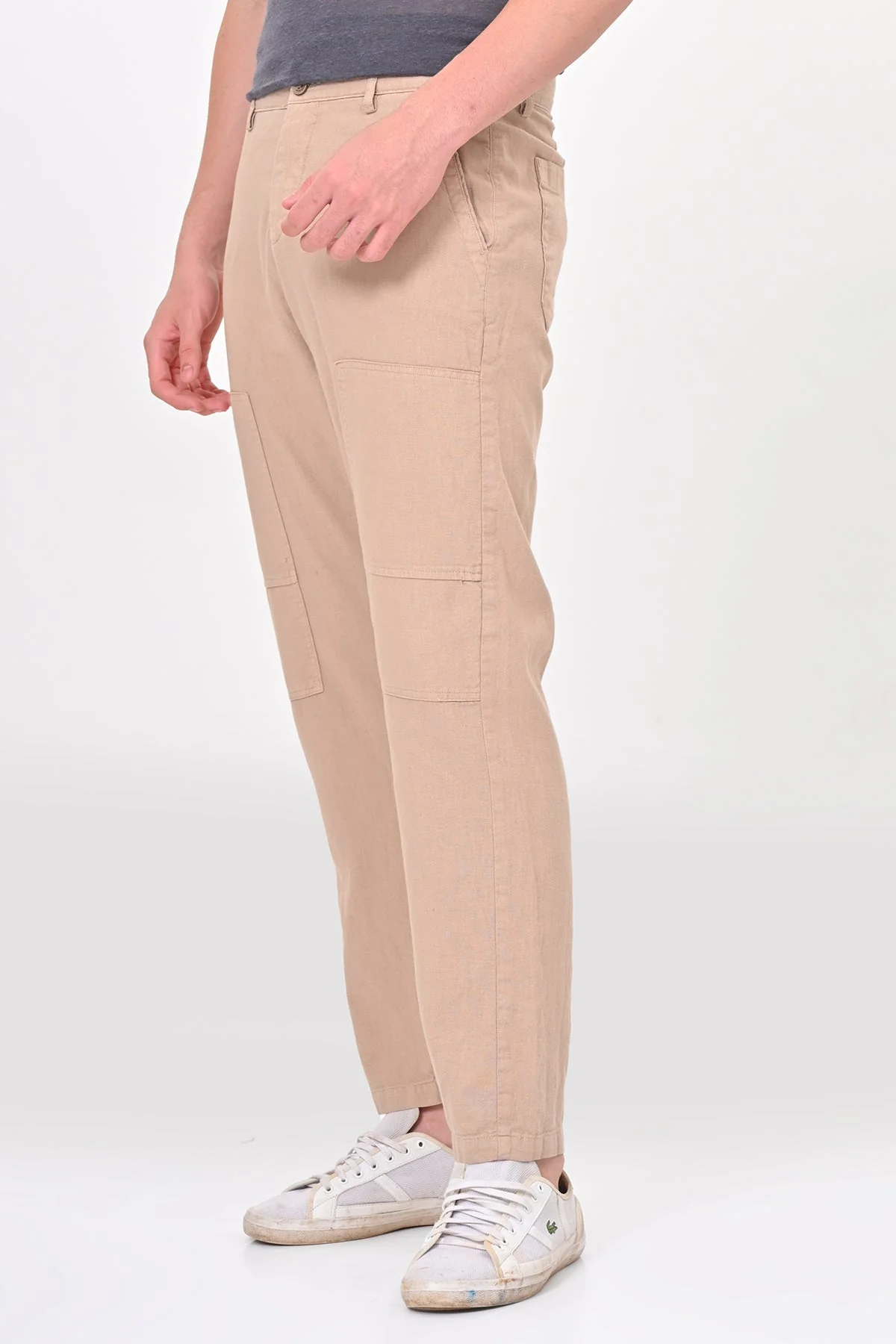 Men Ivory Linen Detailed Trouser Beige - Image 2
