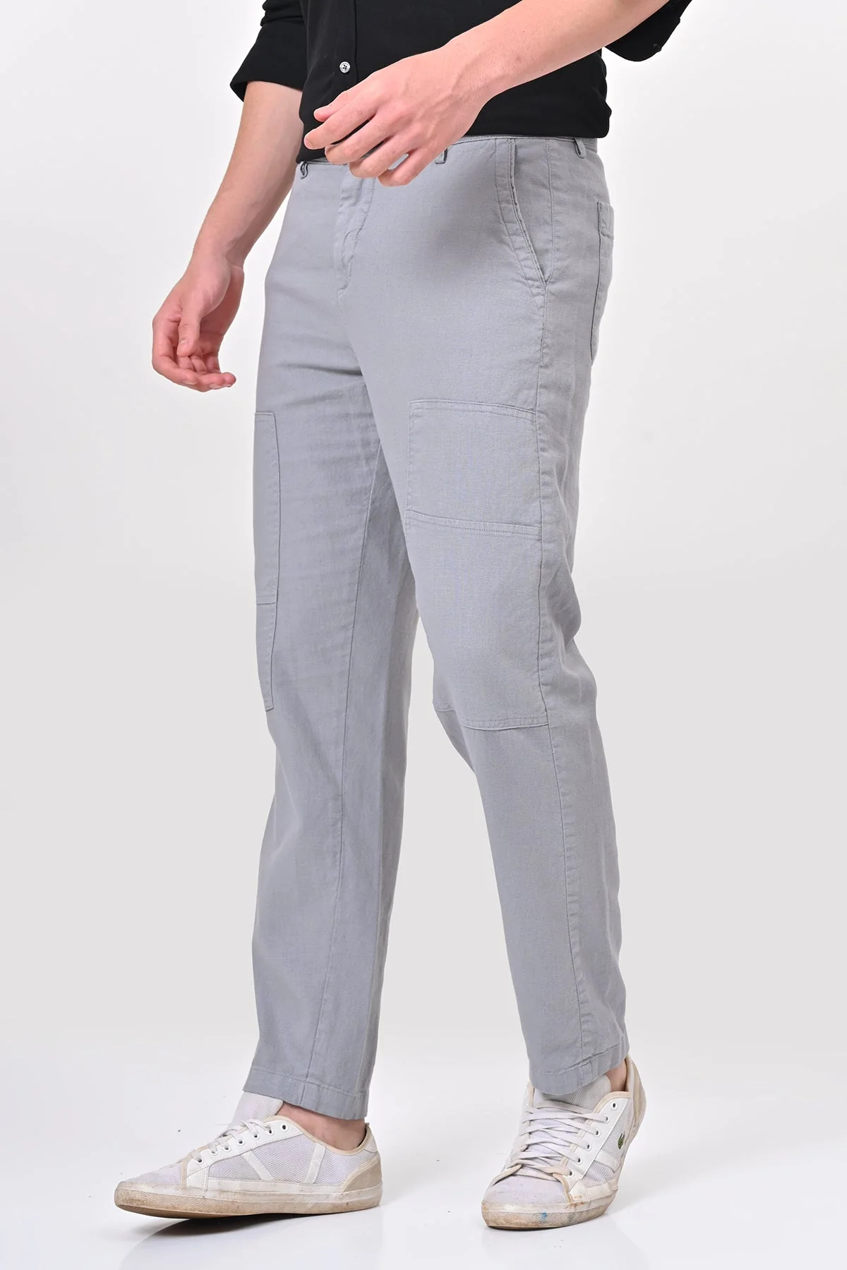 Men Ivory Linen Detailed Trouser Blue - Image 2