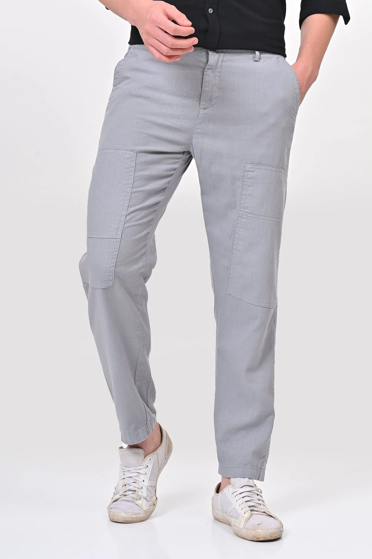 Men Ivory Linen Detailed Trouser Blue - Image 3