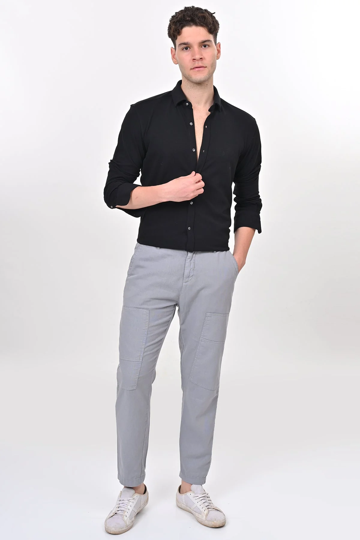 Men Ivory Linen Detailed Trouser Blue - Image 5