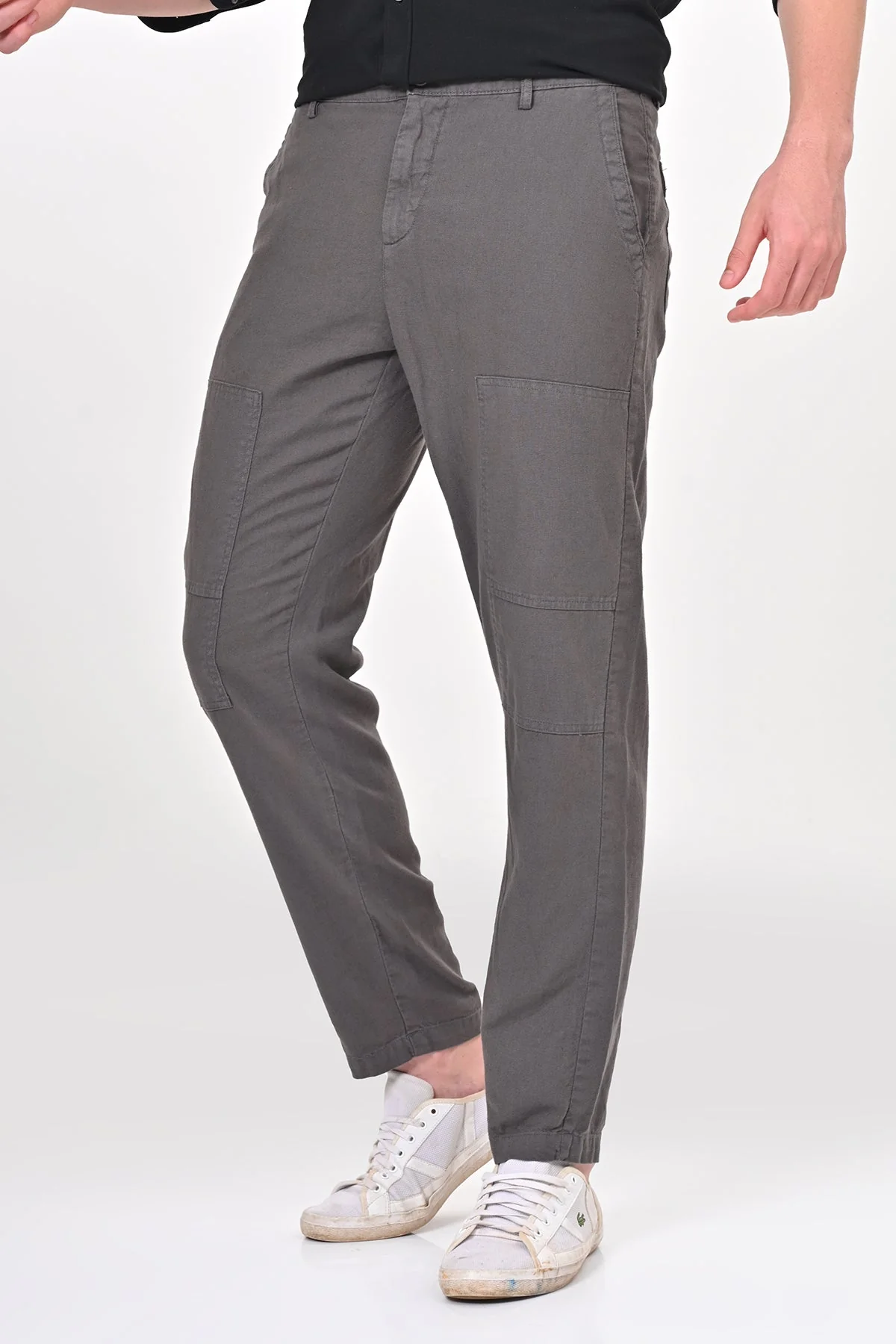 Men Ivory Linen Detailed Trouser Dk Grey - Image 2