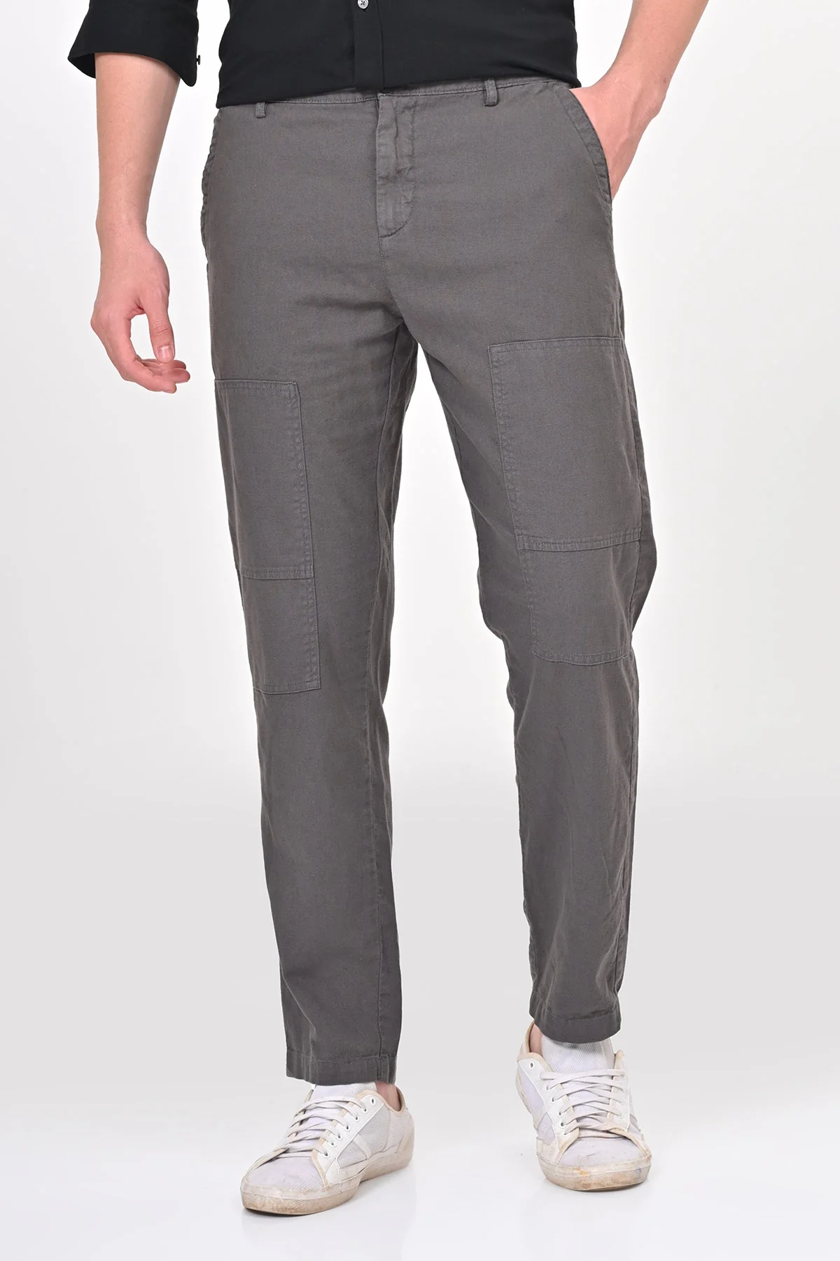 Men Ivory Linen Detailed Trouser Dk Grey - Image 3