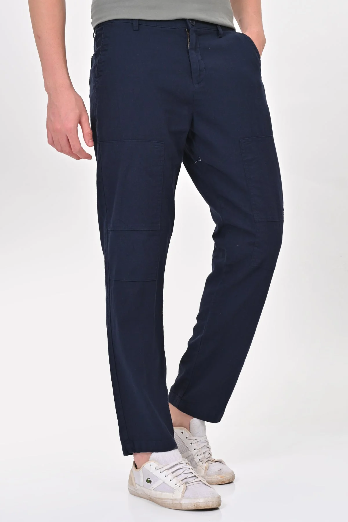 Men Ivory Linen Detailed Trouser Navy - Image 2