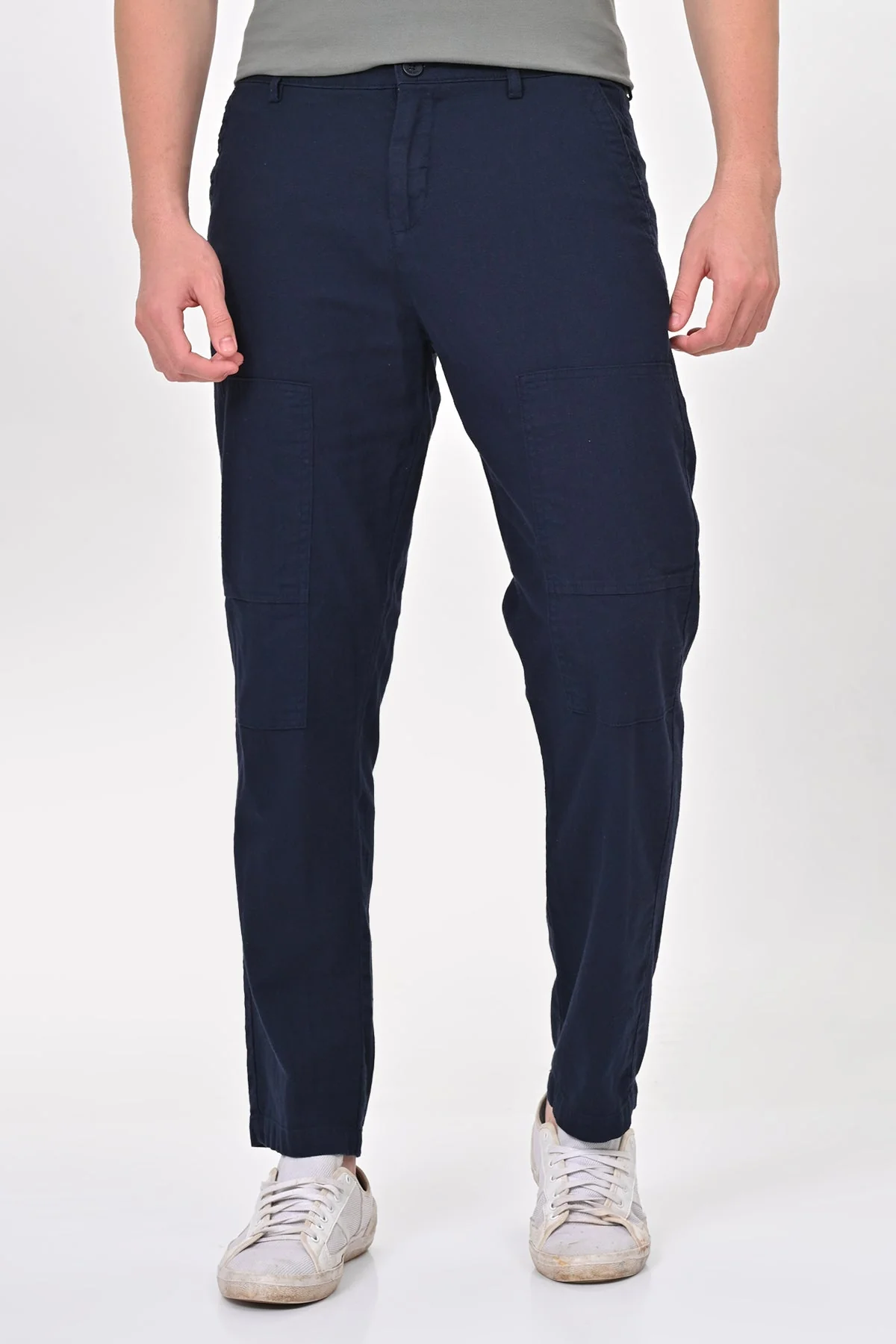 Men Ivory Linen Detailed Trouser Navy - Image 3