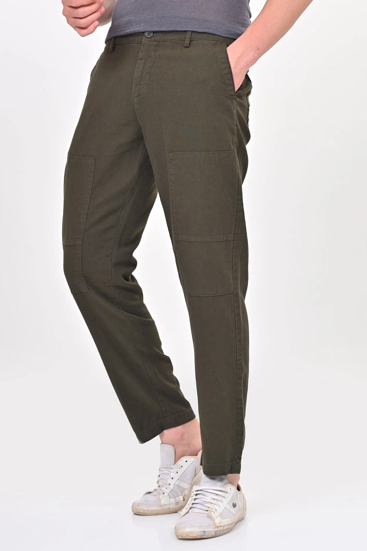 Men Ivory Linen Detailed Trouser Olive - Image 2