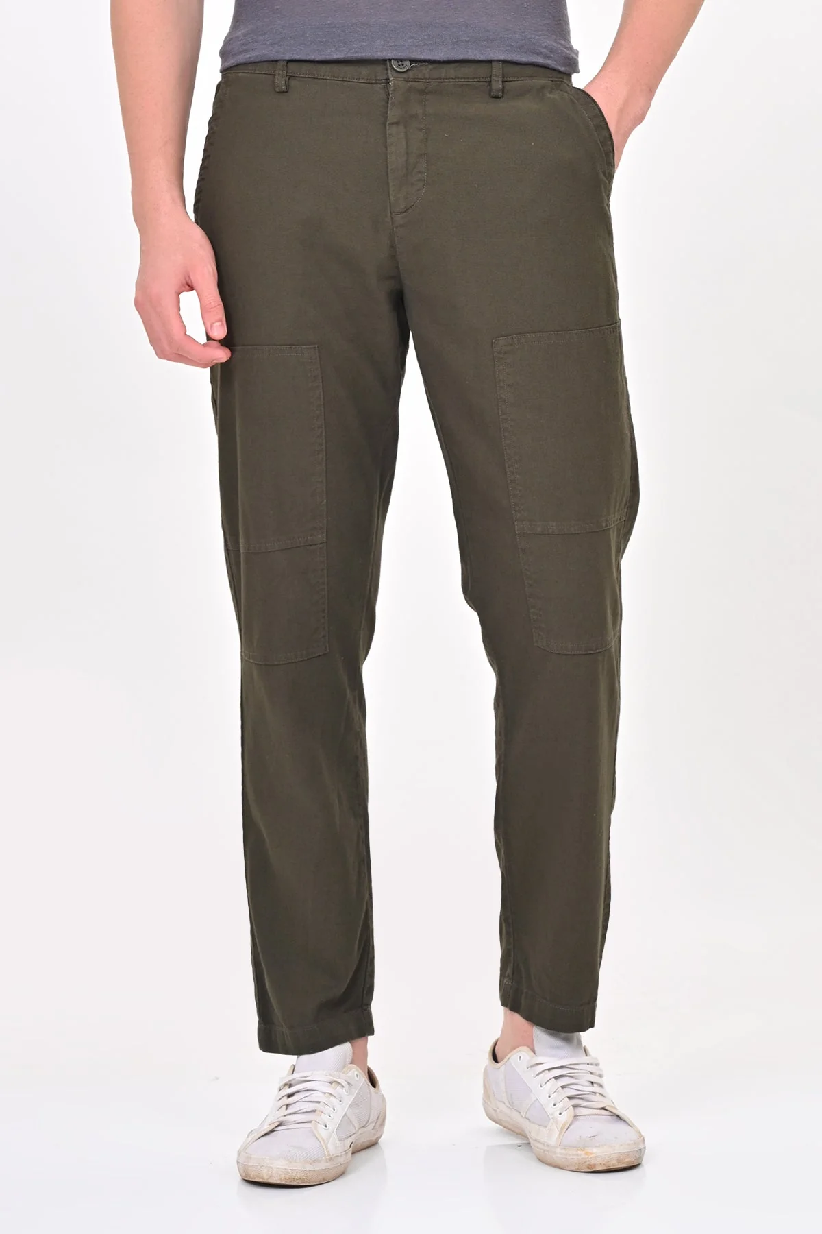 Men Ivory Linen Detailed Trouser Olive - Image 3