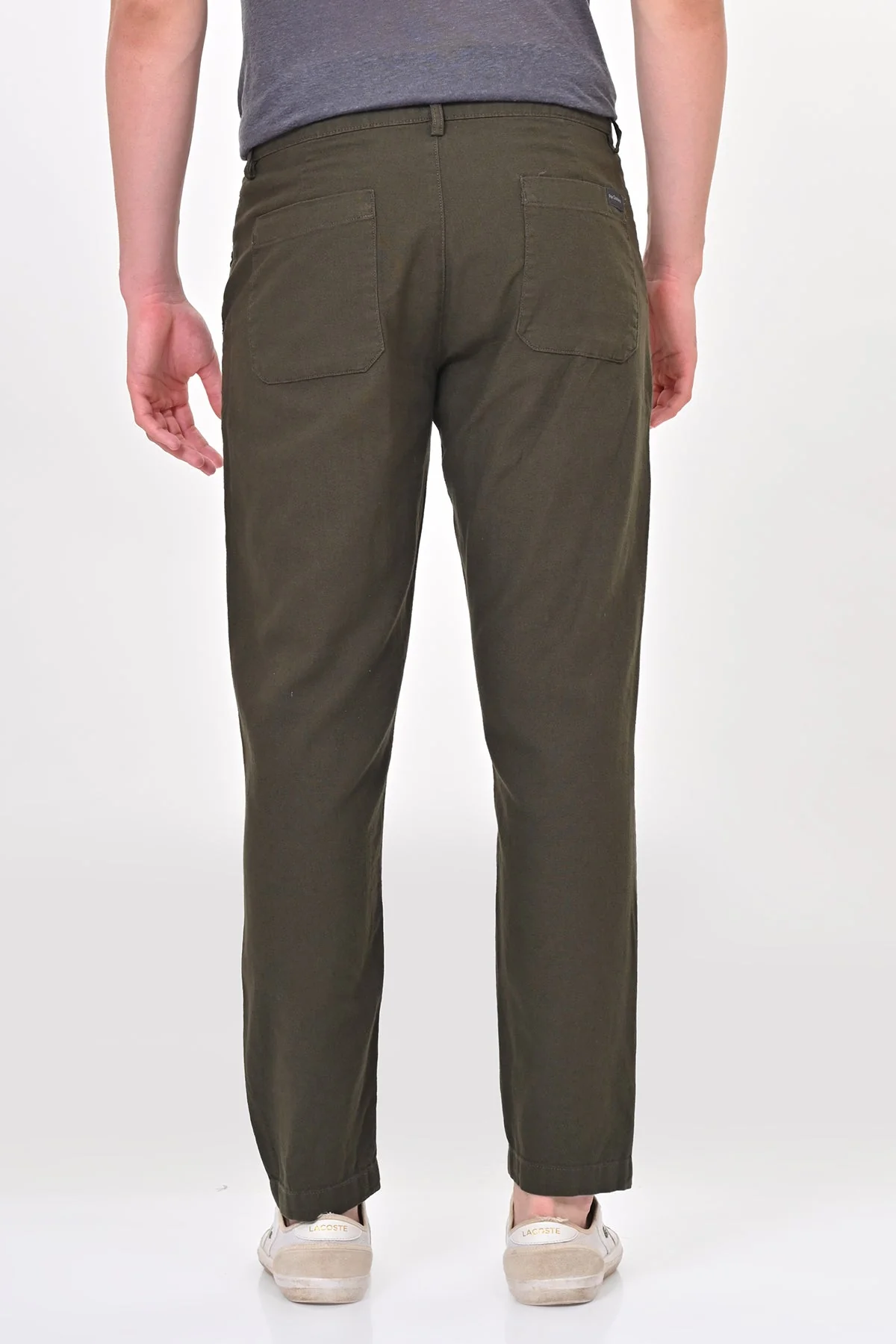 Men Ivory Linen Detailed Trouser Olive - Image 5