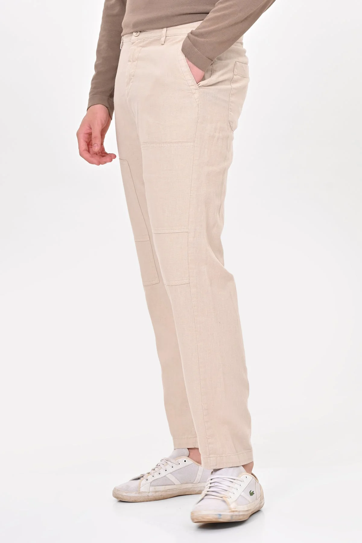 Men Ivory Linen Detailed Trouser Stone - Image 2
