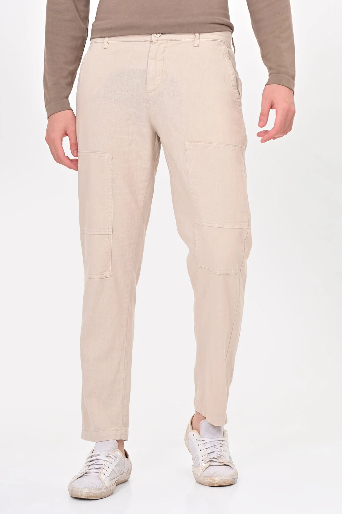 Men Ivory Linen Detailed Trouser Stone - Image 3